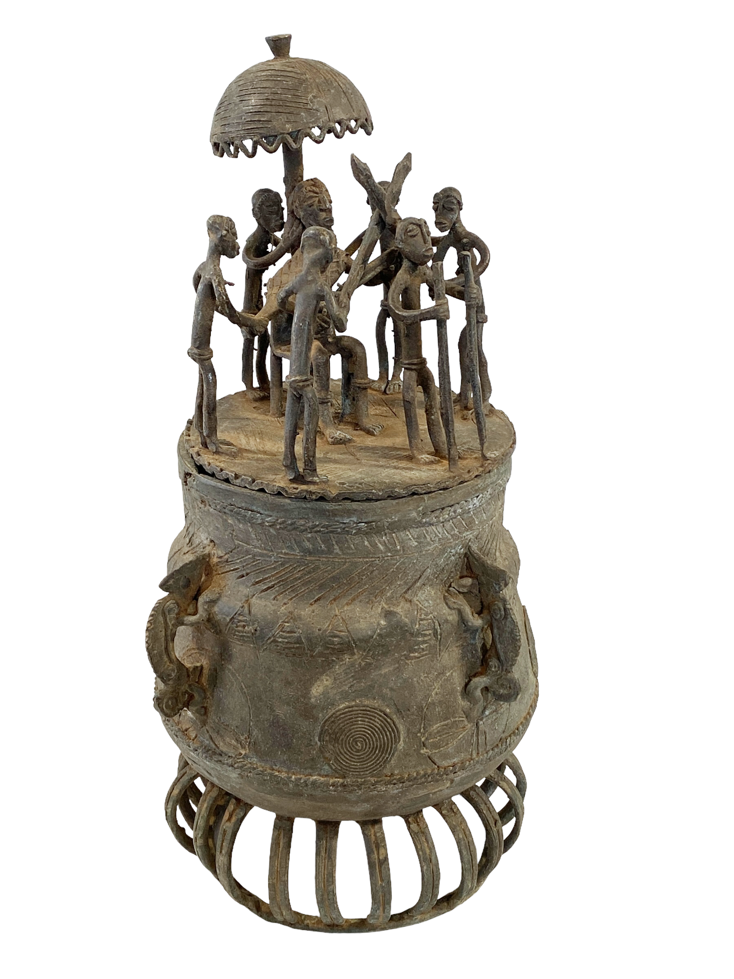 #5223 African Cast Bronze Vessel Kuduo Ashanti Tribe Ghana 12.25" H