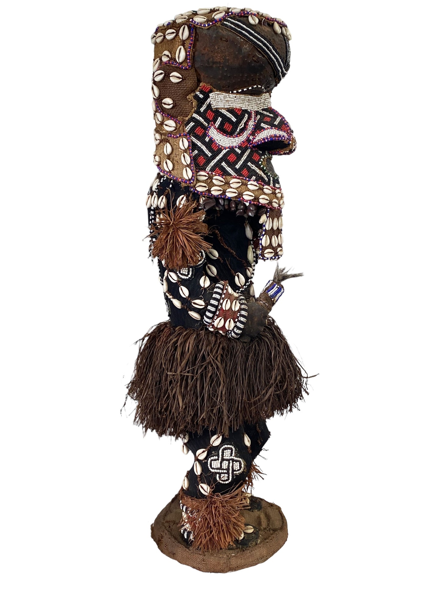 # 5469 Rare Royal Kuba Mukenga Beaded  Bird Dancing sculpture Congo Africa 32" H