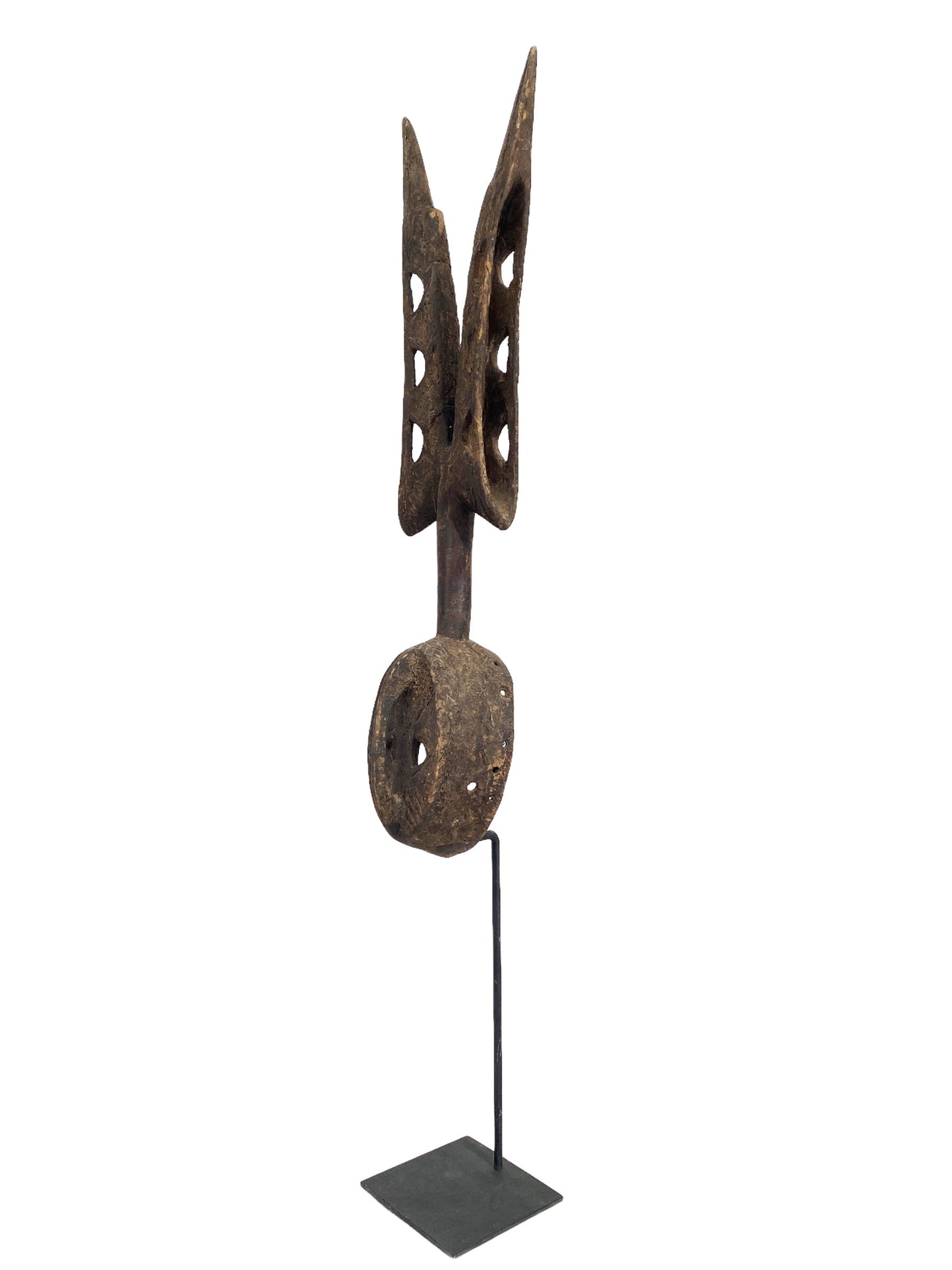 #5472 African Vintage Dogon Antelope Mask Mali 51.5" H W/Iron Stand