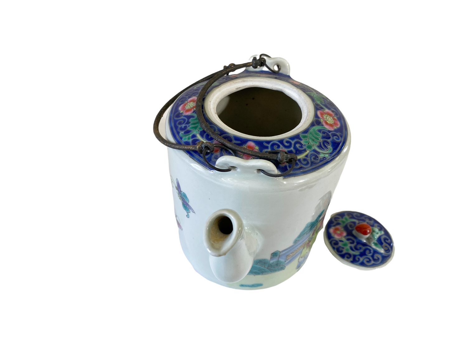 #4706 Chinoiserie Famille Rose Teapot With Iron Handles