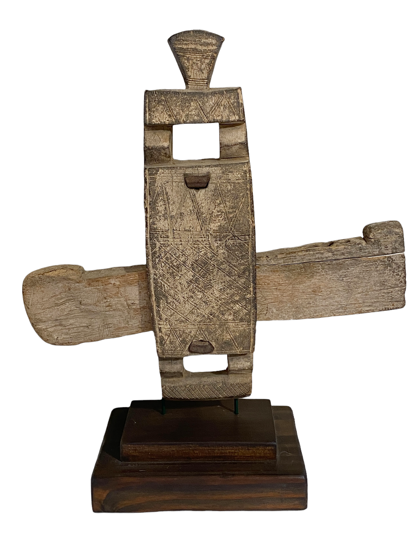 #1402 Rare Old African Dogon Door Lock On stand Mali 16" H