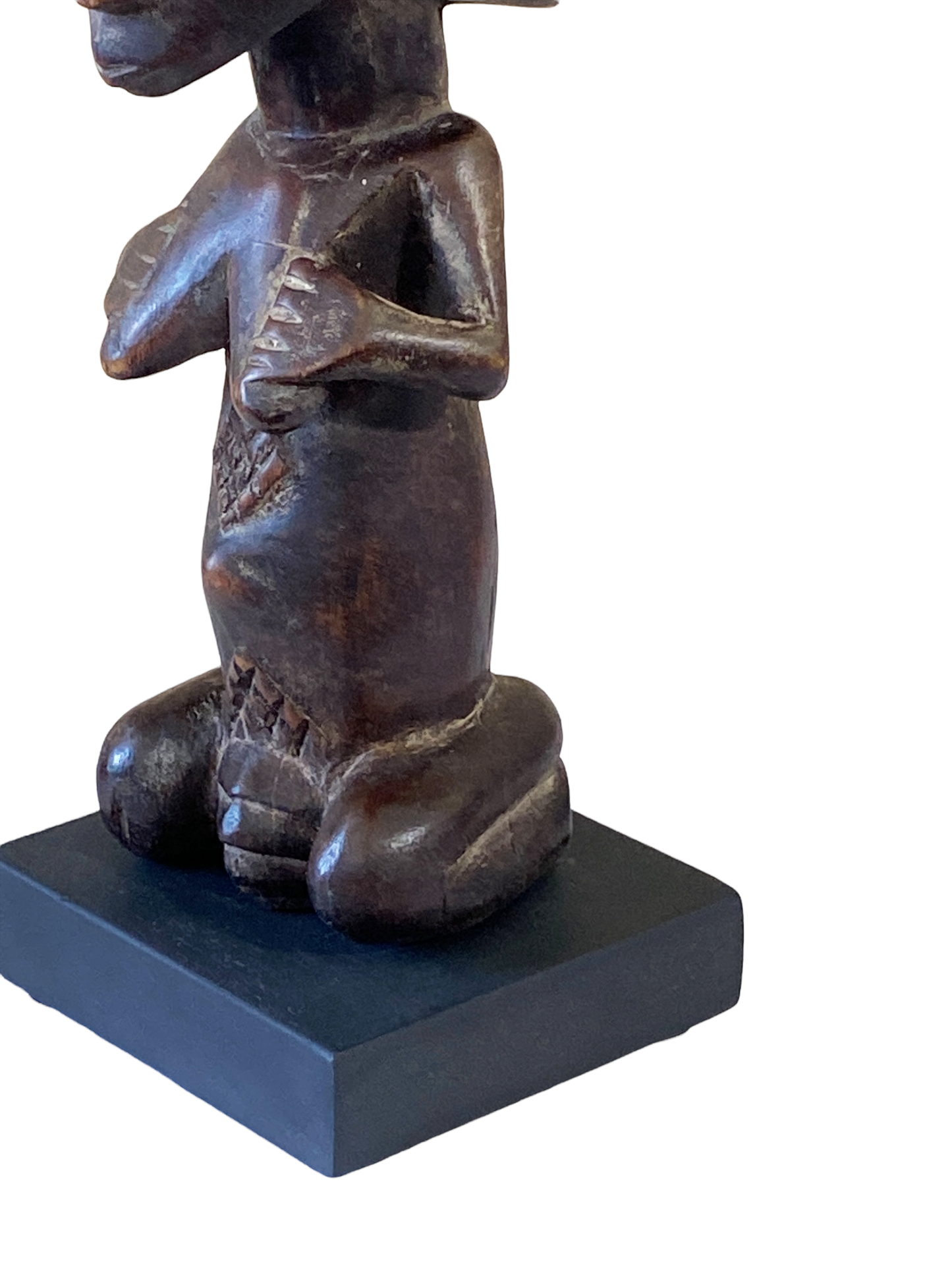 #4745 Tribal  African Luba, Court Knelling  Fertility Female DR of Congo on Stand 13.5" H