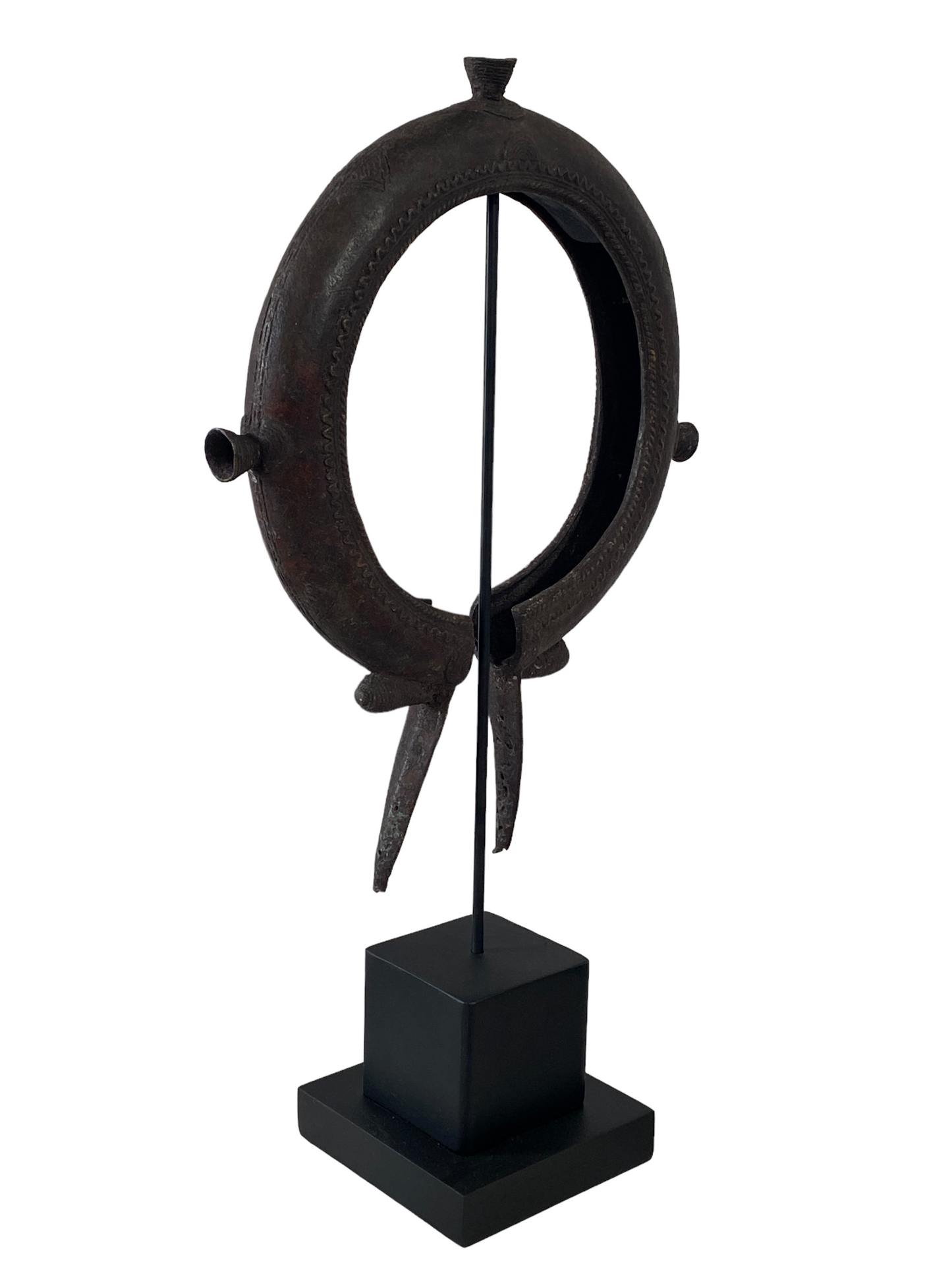 #4949 LG African Old Tikar People Currency Bracelet  Cameroon 22.25" h w/stand