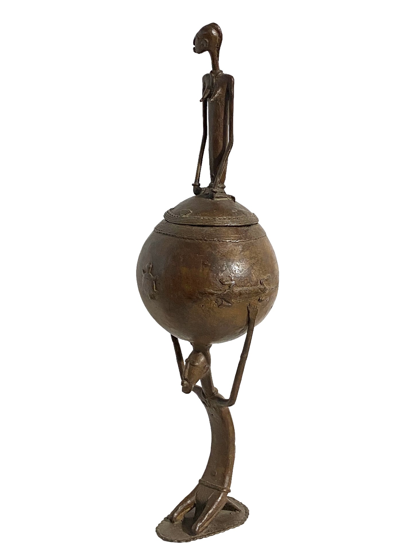 #5014 LG  African Dogon  Mali Ceremonial Bronze Bowl 27" H