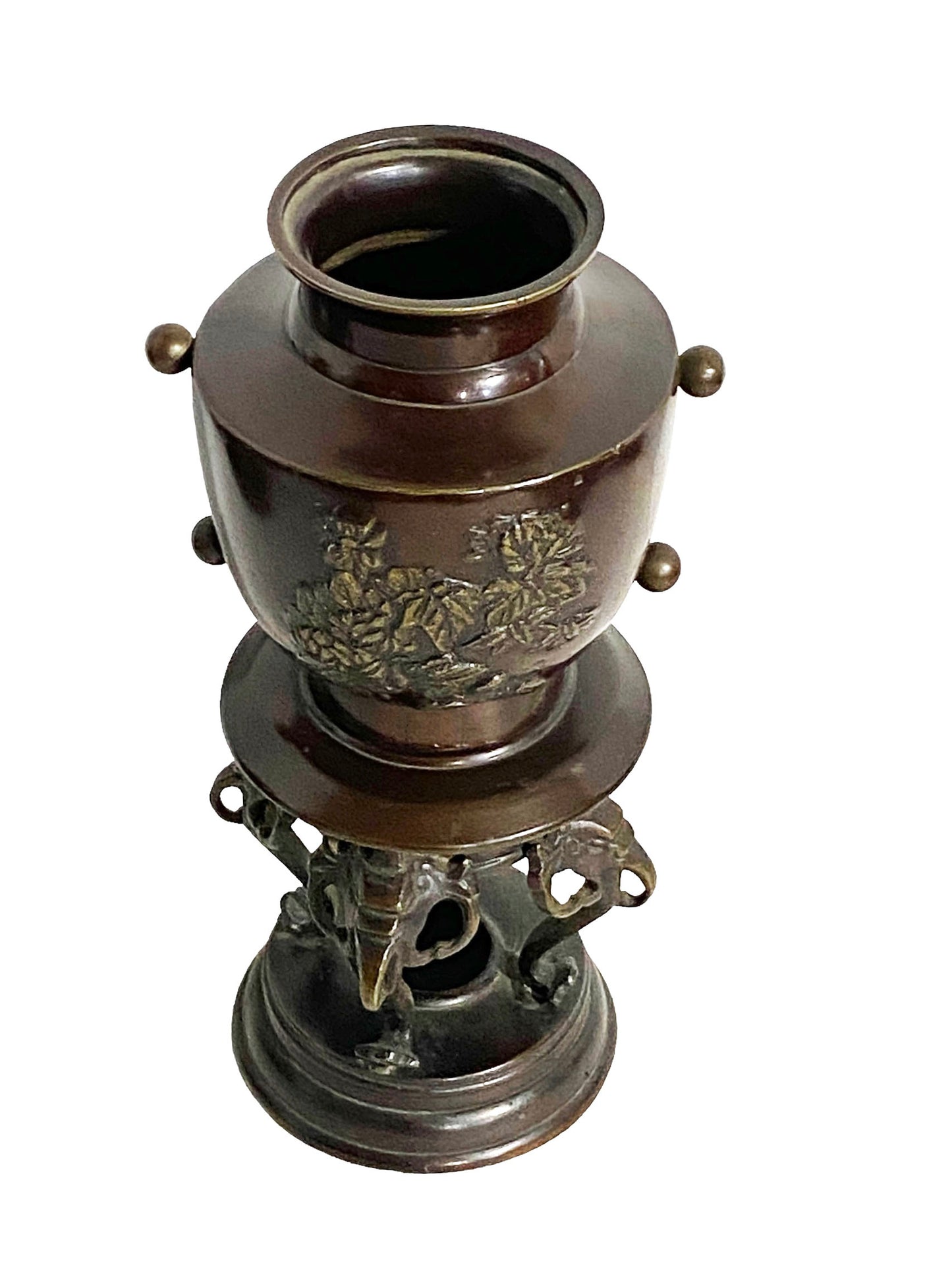 #6747 Old Japanese Bronze Incense Burner 8" H