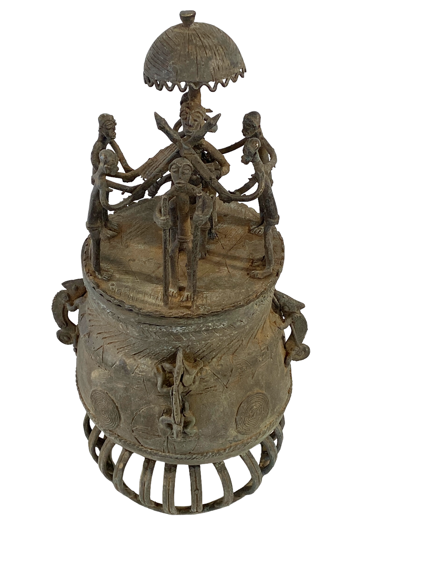 #5223 African Cast Bronze Vessel Kuduo Ashanti Tribe Ghana 12.25" H