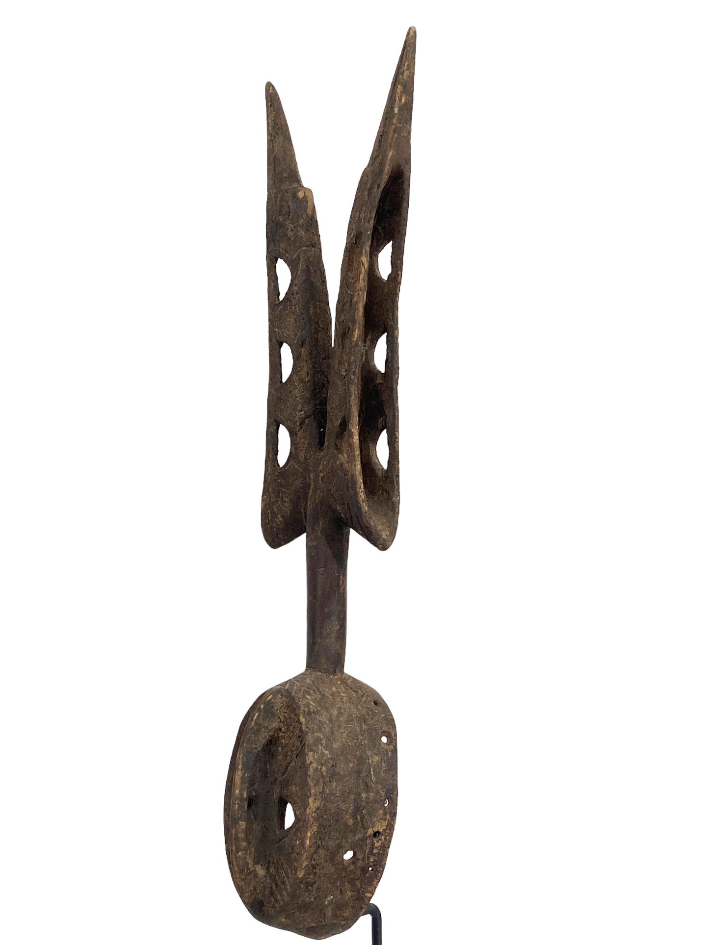 #5472 African Vintage Dogon Antelope Mask Mali 51.5" H W/Iron Stand