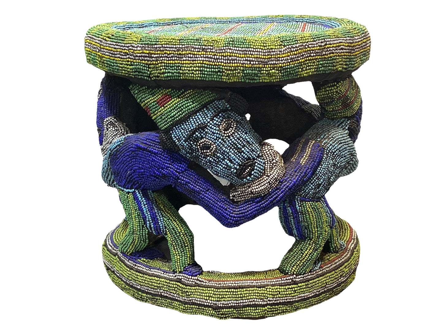# 4580 LG Nobility Beaded Wood Bamileke Throne /Table/ Stool Cameroon 19.5" D