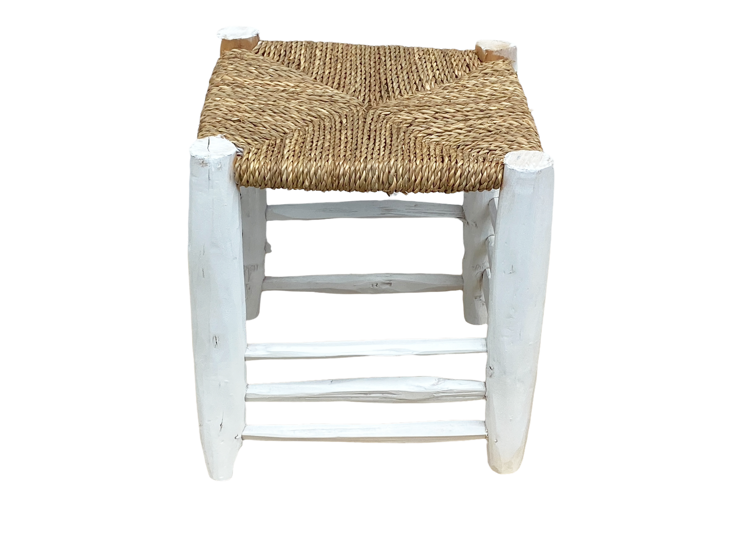 #4669 Middle Eastern Square Wood and Straw Low Traditional Stool/Table.