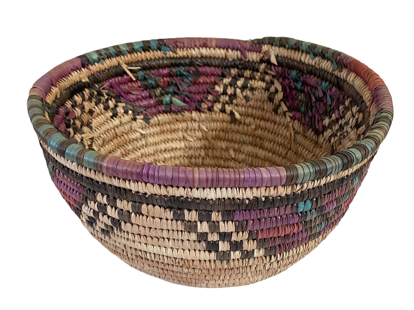 #4777 Vintage Woven Hausa Kanuri Tribe Coil Basket 10.5" x 5.5" Tall N. Nigeria