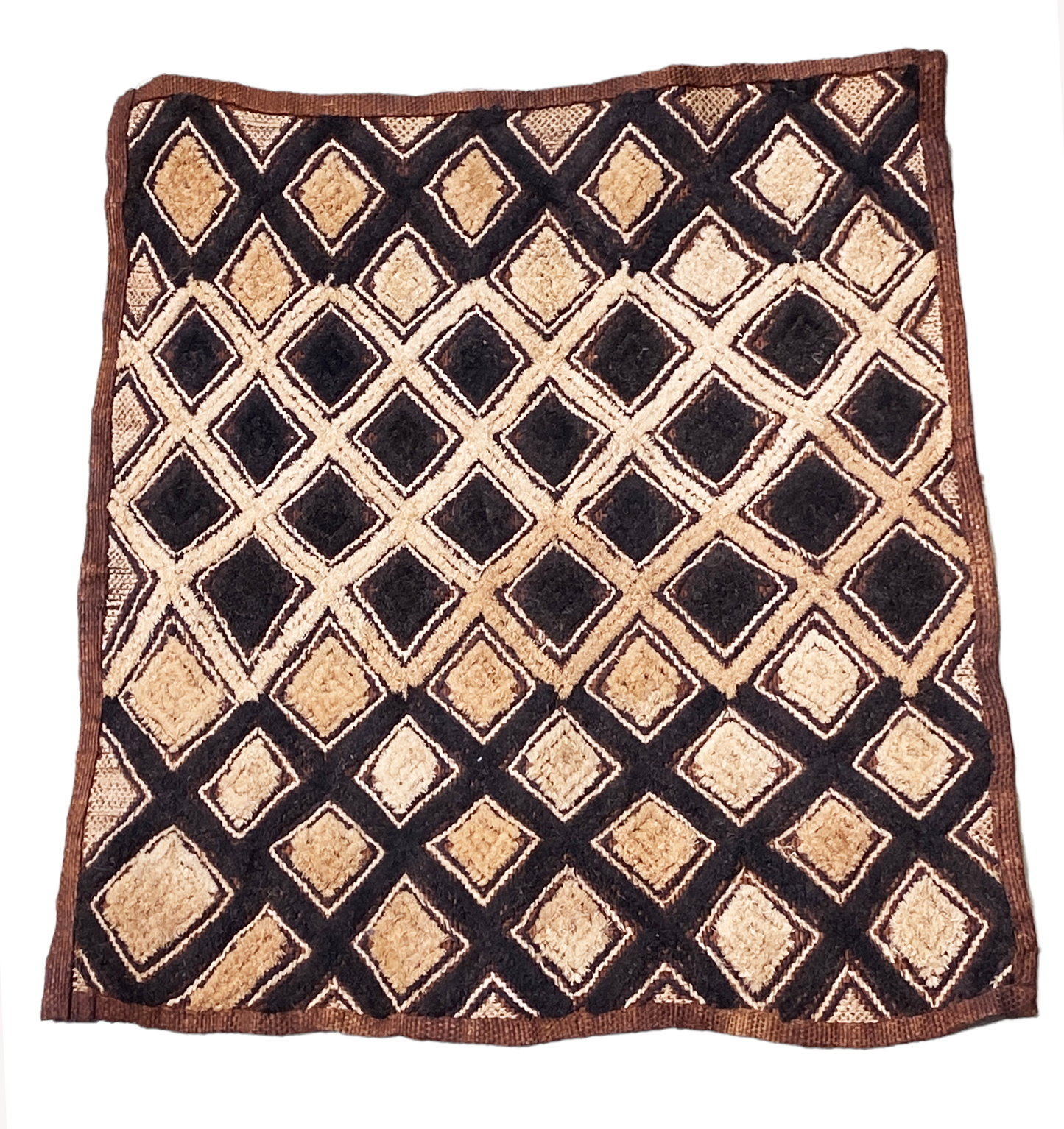 # 4916Superb African Kuba Kasai Velvet Raffia Textile Zaire 22 "by 23.5"