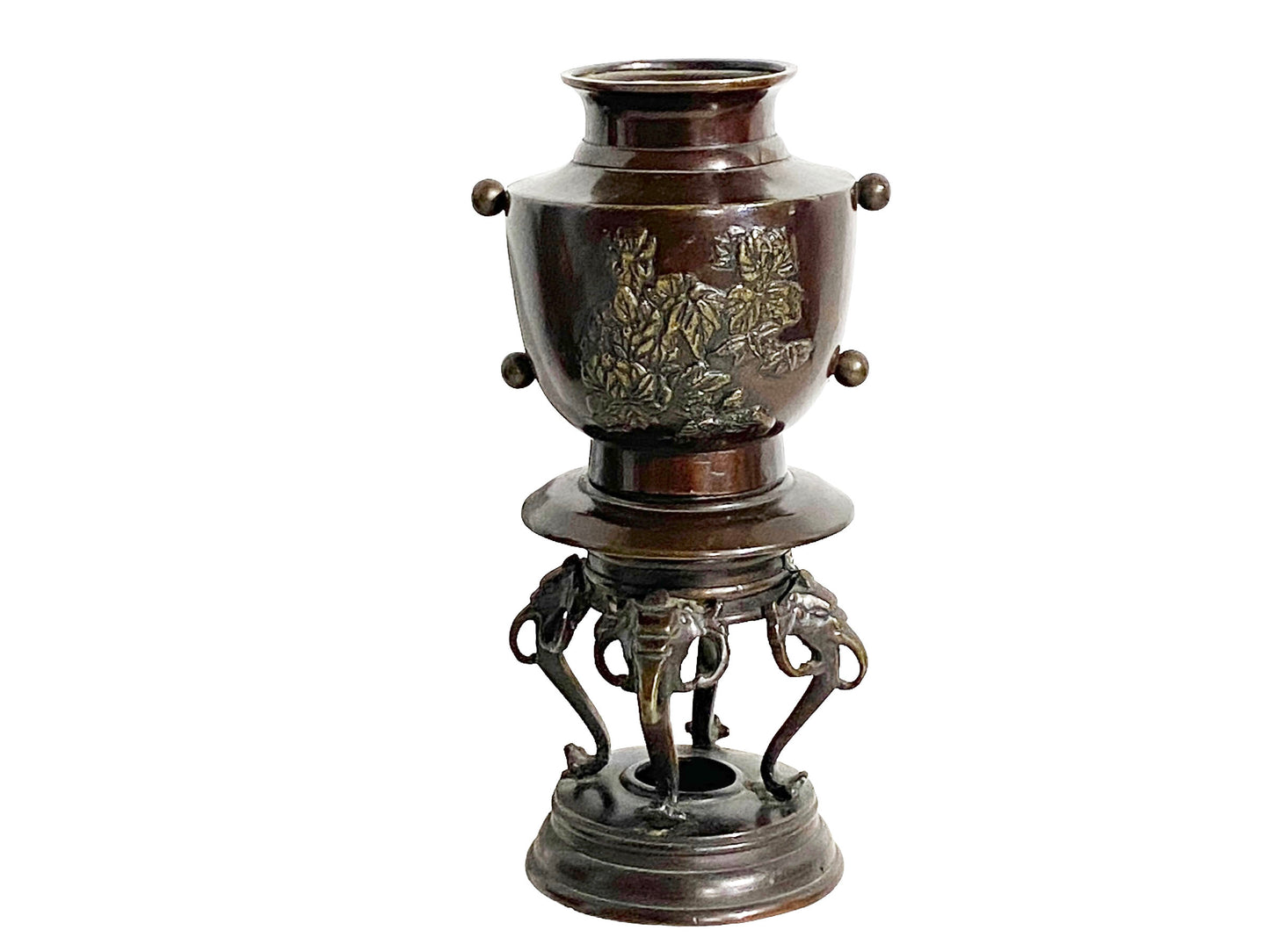 #6747 Old Japanese Bronze Incense Burner 8" H