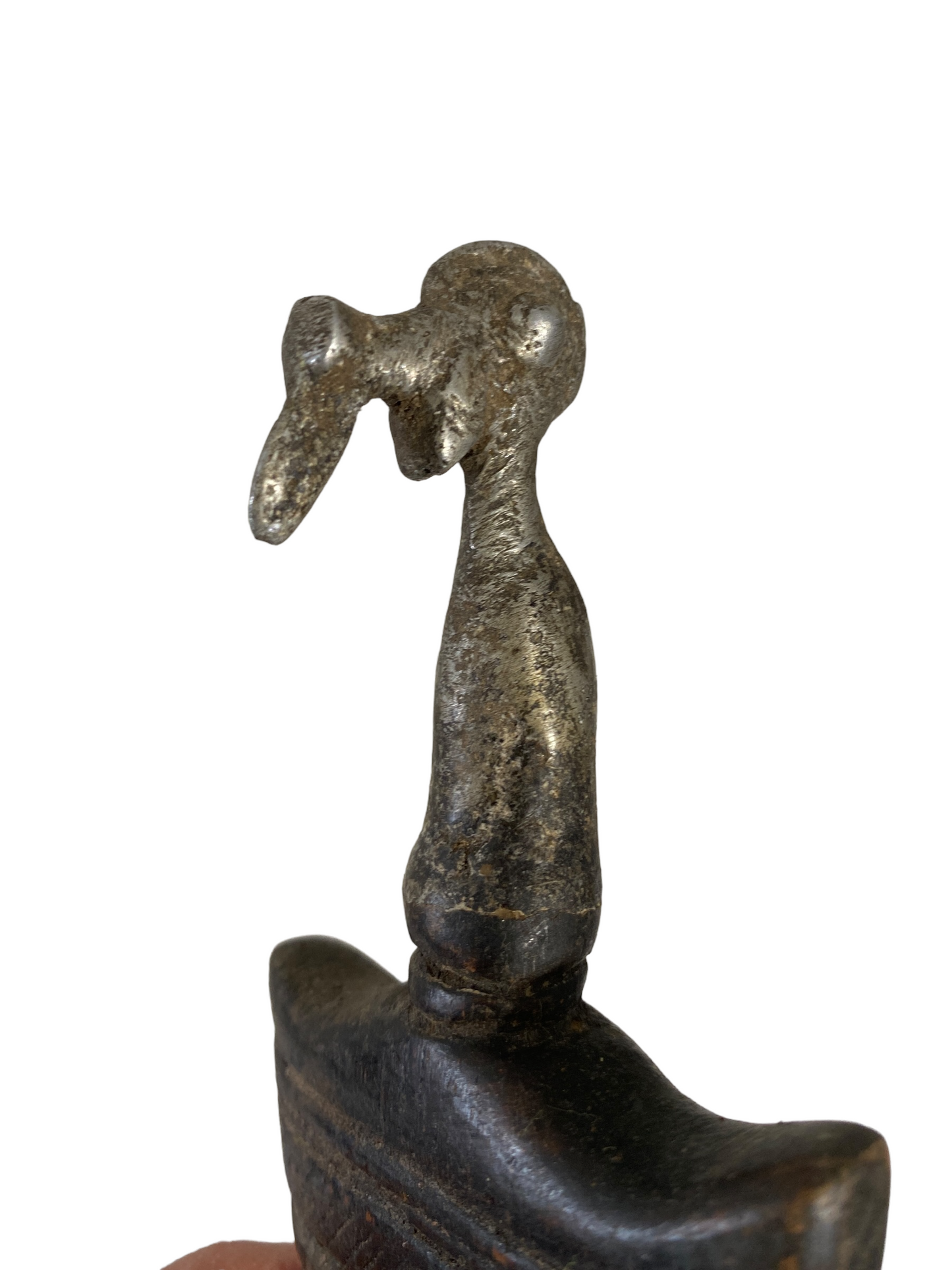 #917 African Baule I.Coast Comb W/ Aluminum Bird Head Sculpture 8 " h