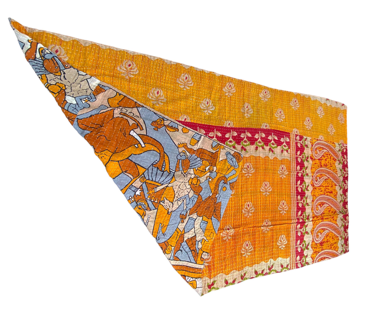 #5258 Vintage Indian CottonThrow Kantha Quilt 86" H
