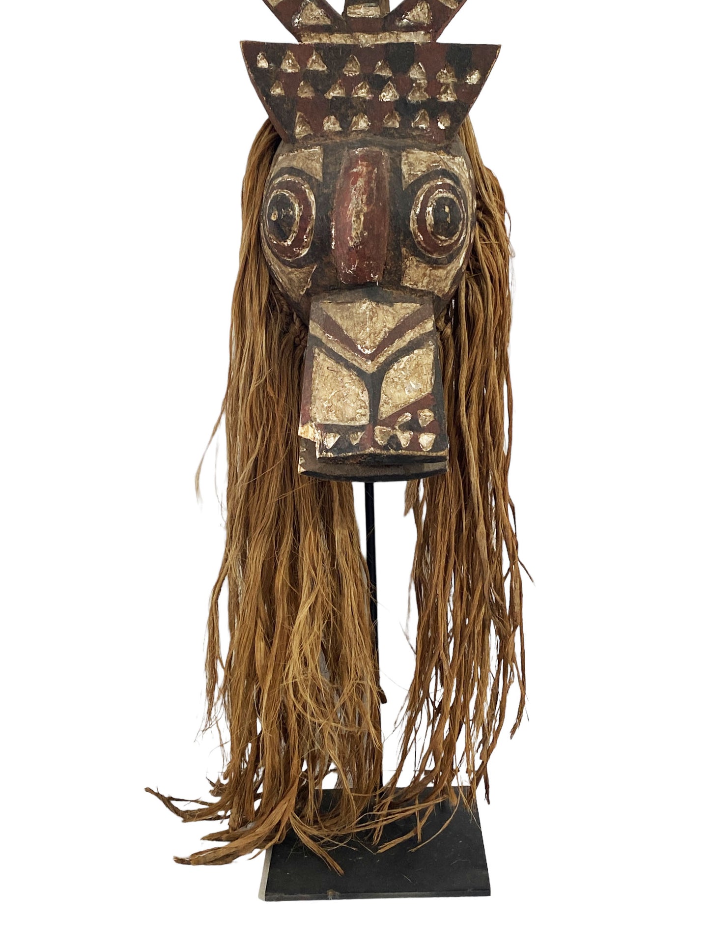 #5471 Rare Vintage Tribal Nuna Antelope Mask Burkina Faso w/Iron Stand 54" H