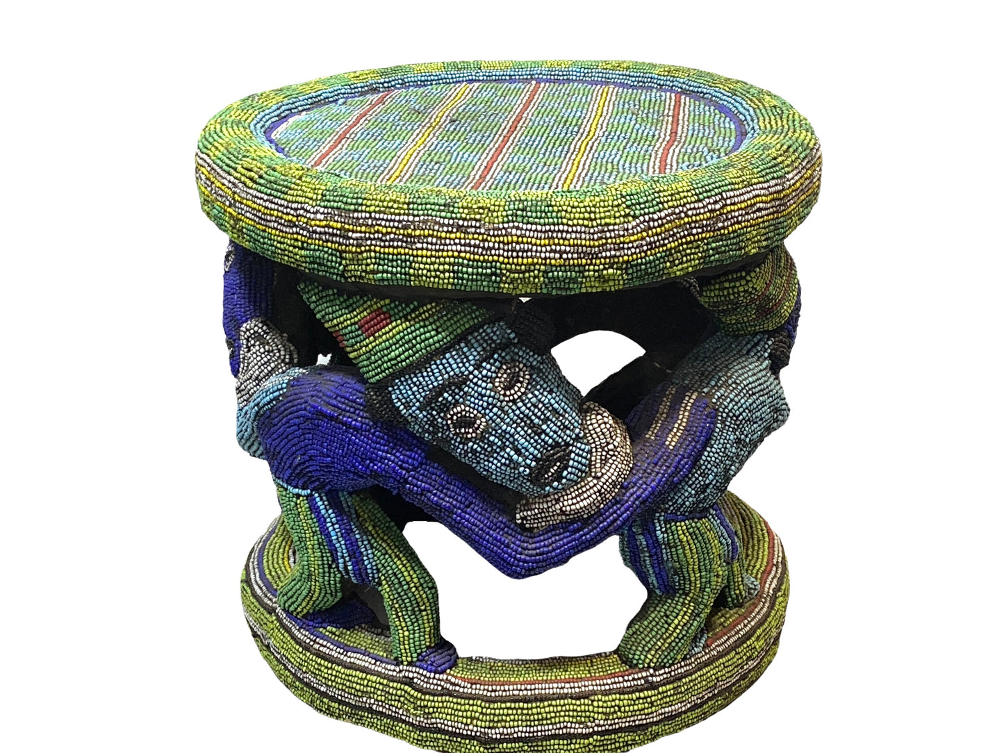 # 4580 LG Nobility Beaded Wood Bamileke Throne /Table/ Stool Cameroon 19.5" D