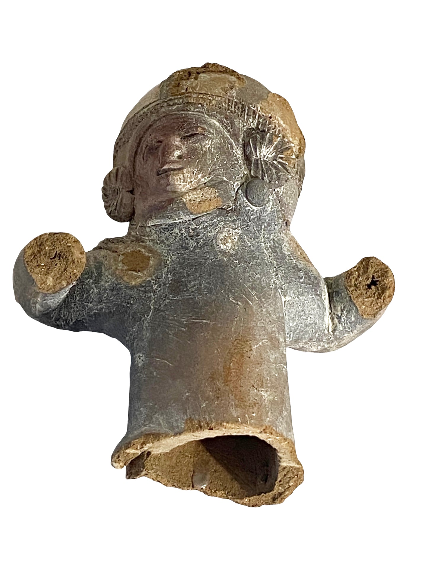 #4611 Rare Pre-Columbian - Jama Coaque Male Figure W/Helmet