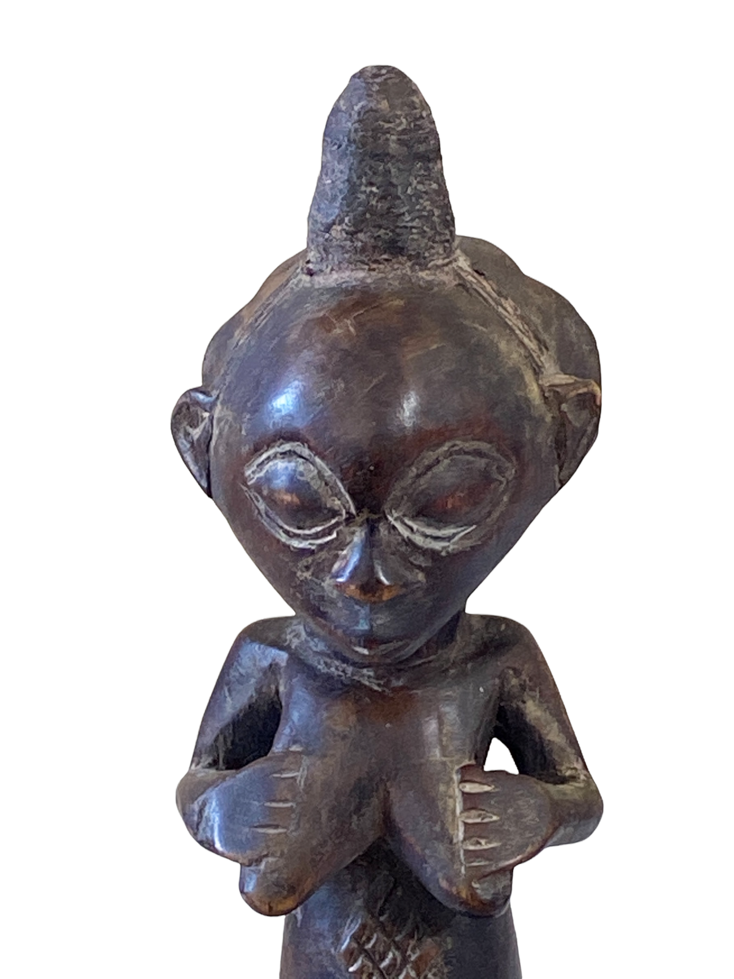 #4745 Tribal  African Luba, Court Knelling  Fertility Female DR of Congo on Stand 13.5" H