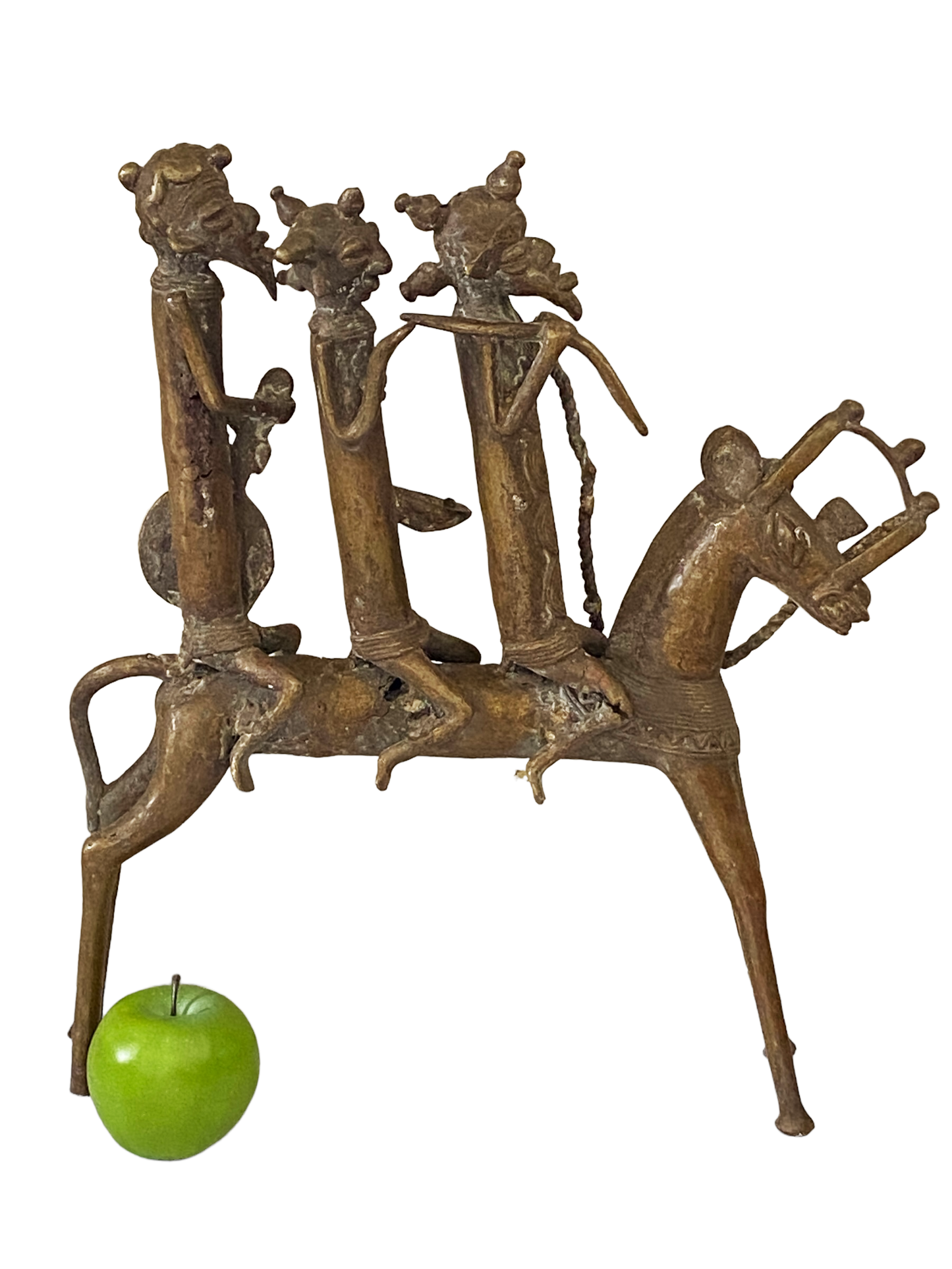 #4895 LG  African Kotoko Bronze Horseman W/ 3 Companions 17" H Chad