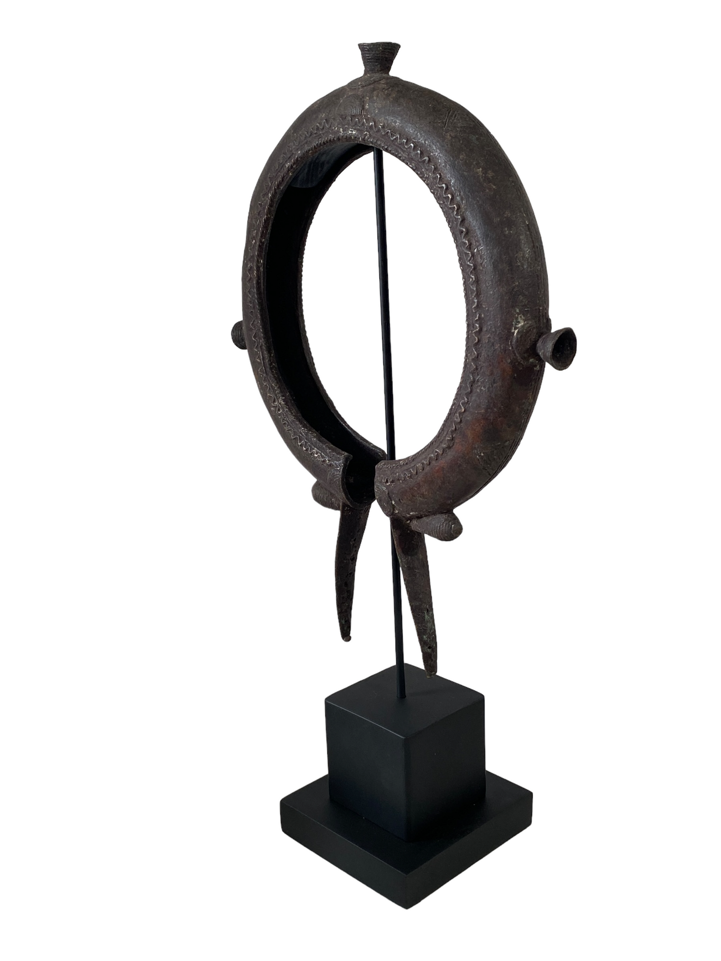 #4949 LG African Old Tikar People Currency Bracelet  Cameroon 22.25" h w/stand