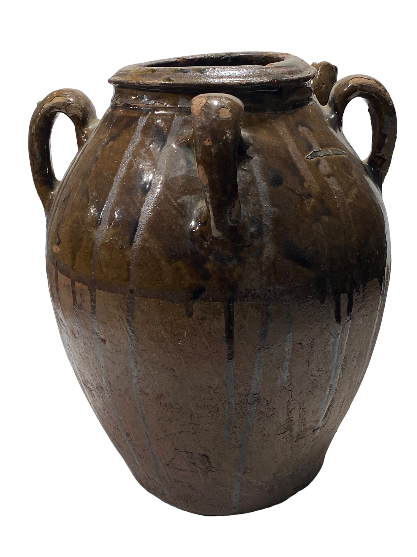 #3696 Old Asian Earthenware Pottery Storage Jar 13.5" h