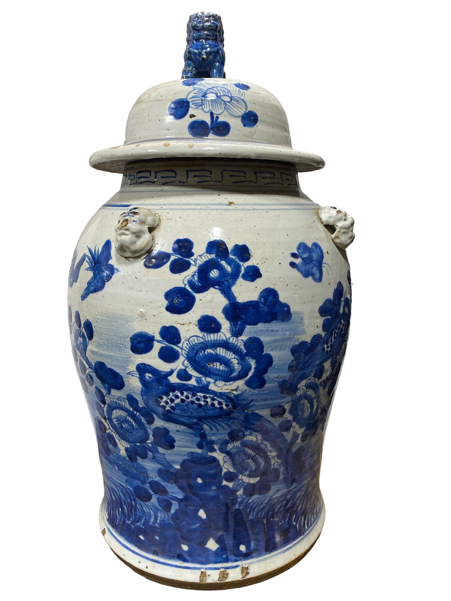 #248A Lg Chinoiserie Blue & White Porcelain Ginger Jar, 24" H