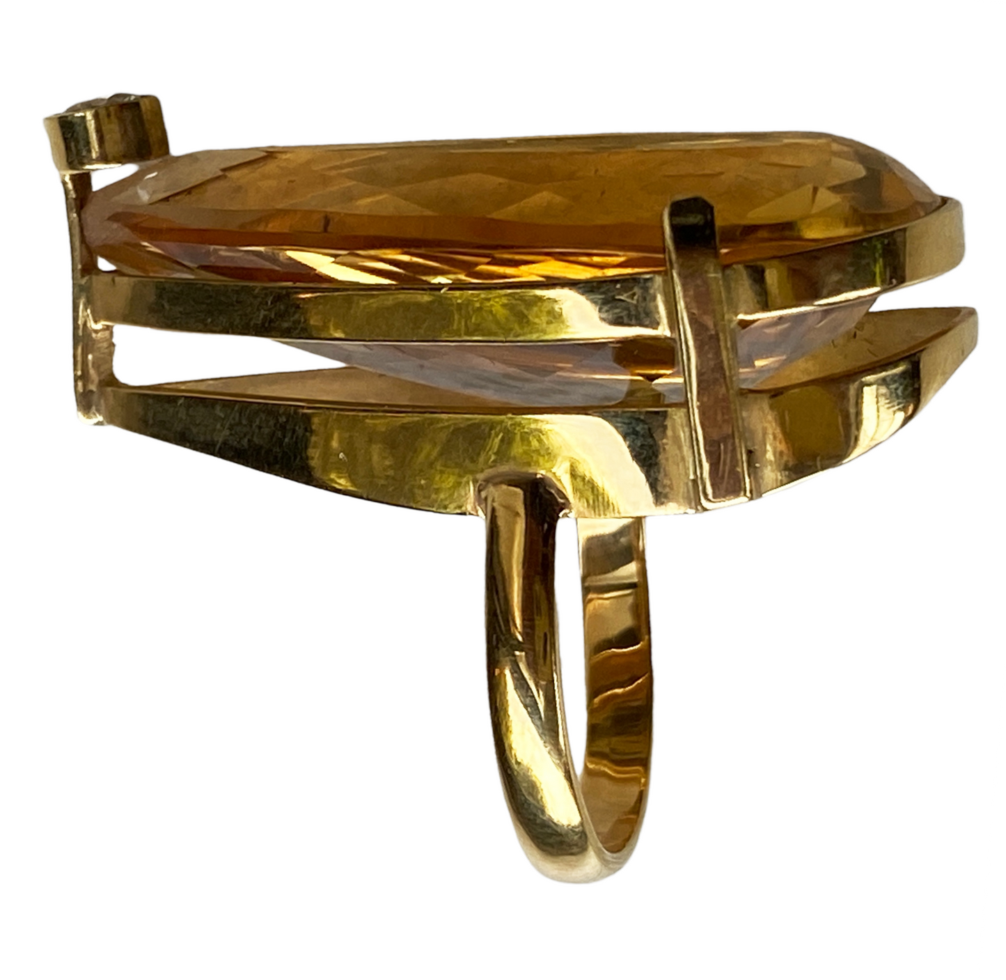 #2217 18K Gold Pear shaped Brazilian Citrine Quartz /Diamond Ring