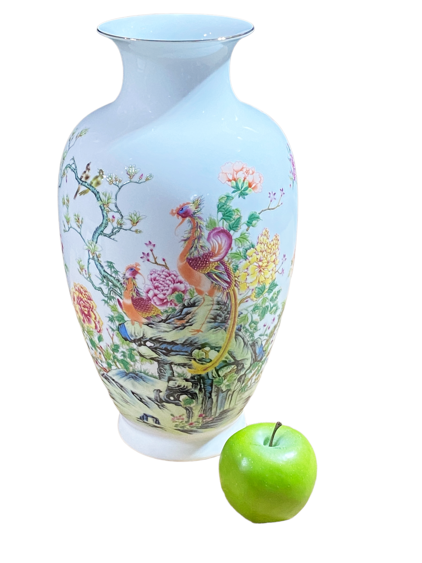 #4948 Chinoiserie Porcelain Egg Shell Vase 14" H