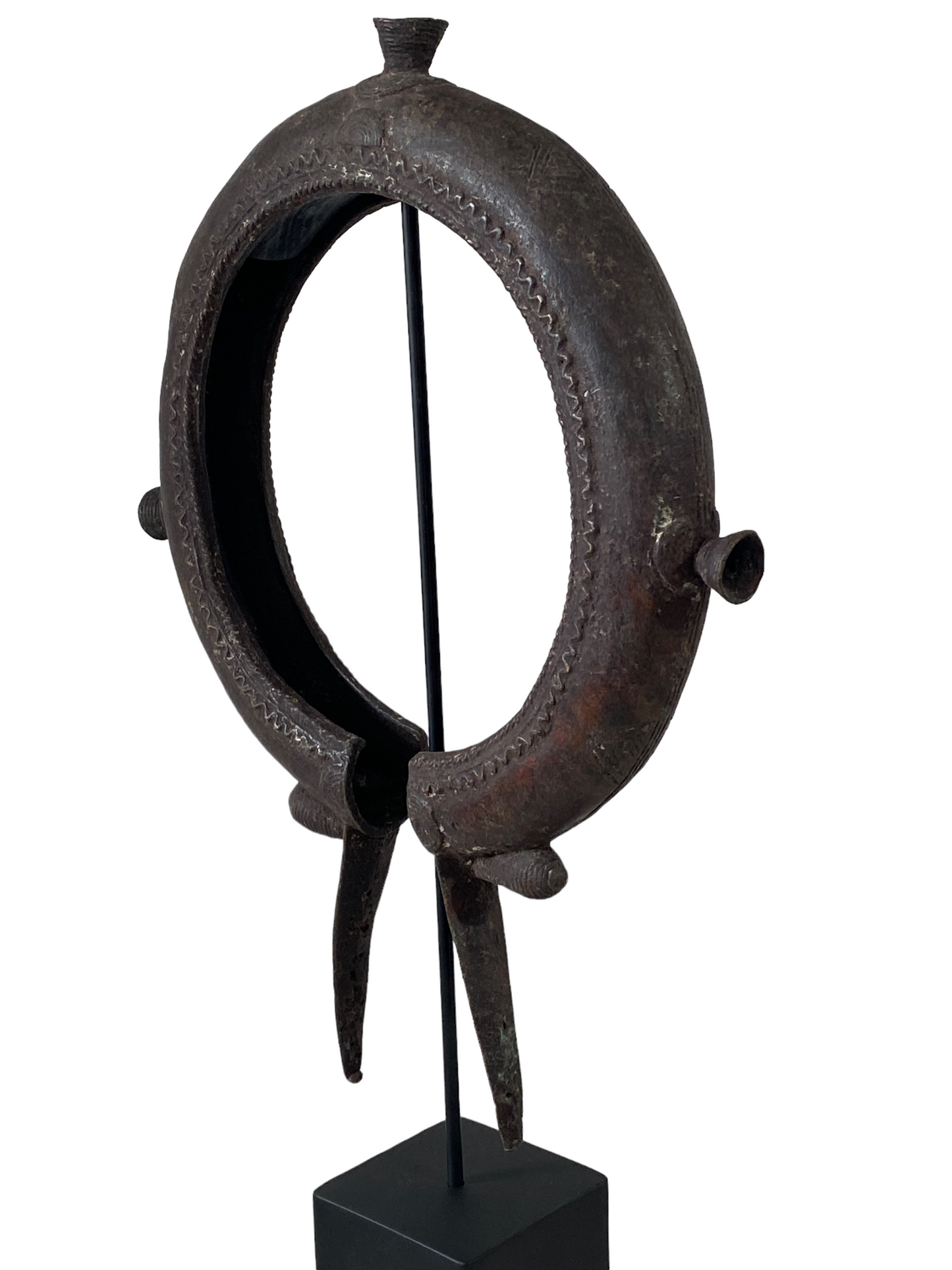 #4949 LG African Old Tikar People Currency Bracelet  Cameroon 22.25" h w/stand