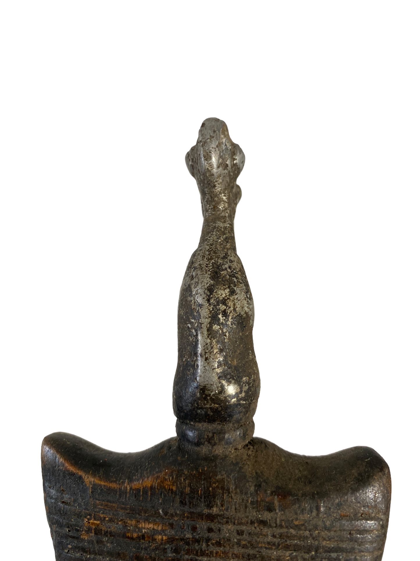 #917 African Baule I.Coast Comb W/ Aluminum Bird Head Sculpture 8 " h