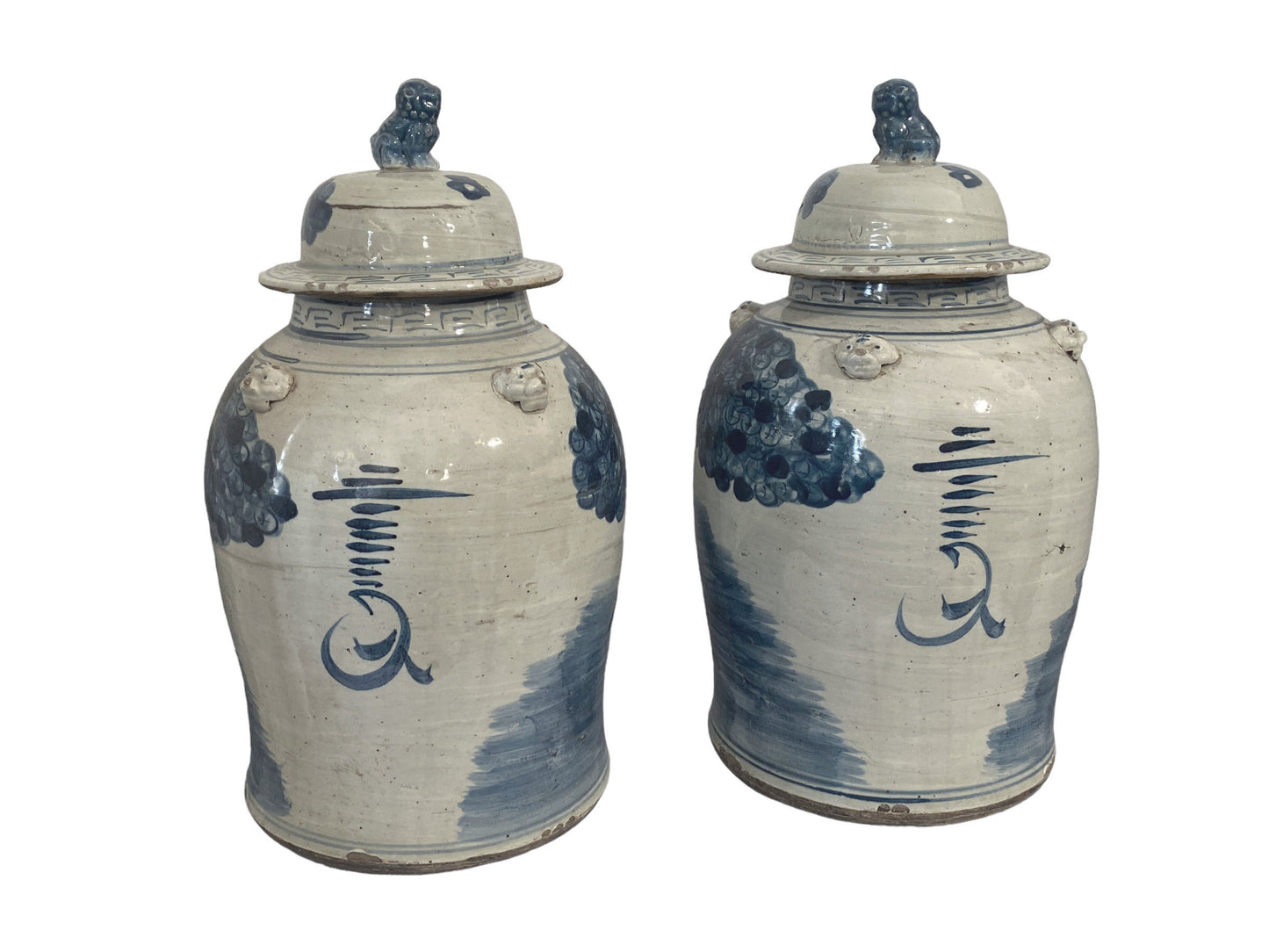 #207 Porcelain Lidded Blue & White Chinoiserie Ginger Jars - a Pair 18.5" H
