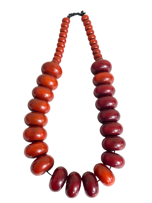 #4553 Superb Vintage African Simulated Amber Necklace W/ 36 Trade Beads