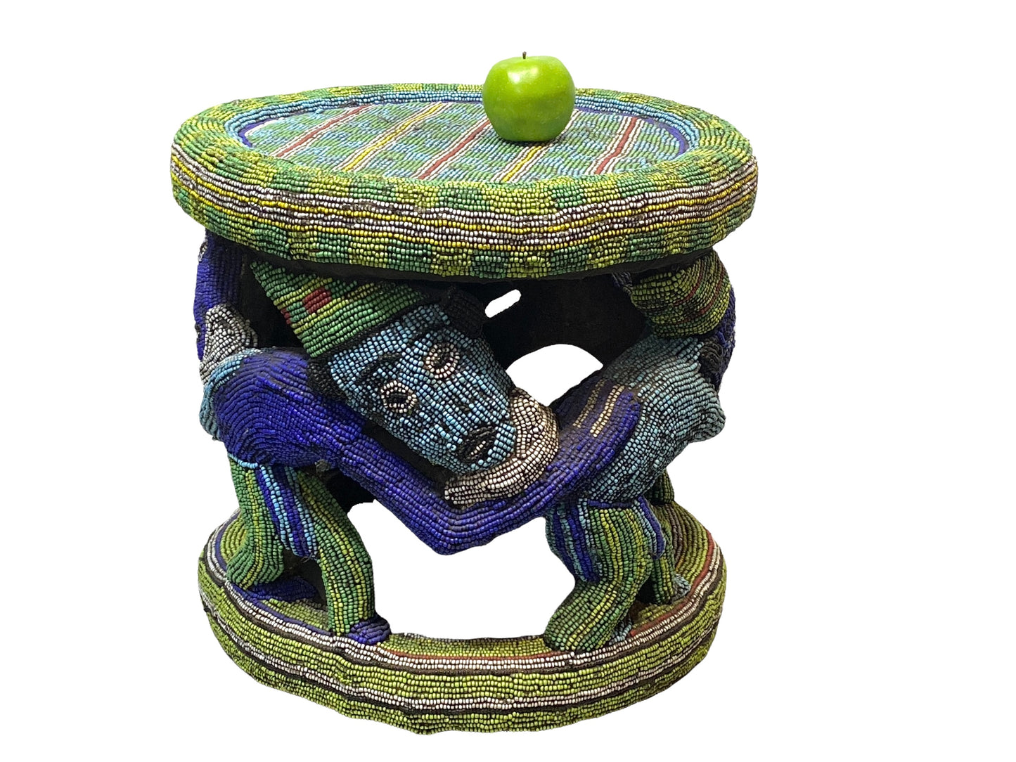 # 4580 LG Nobility Beaded Wood Bamileke Throne /Table/ Stool Cameroon 19.5" D