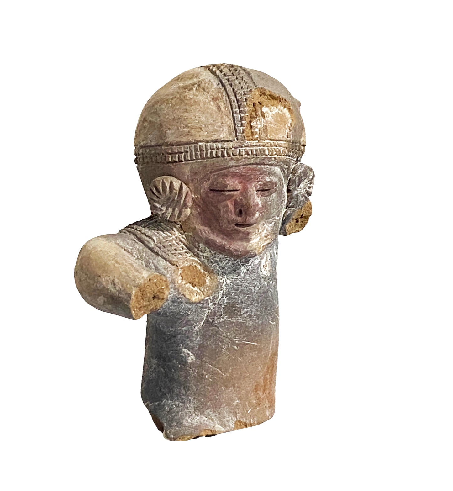 #4611 Rare Pre-Columbian - Jama Coaque Male Figure W/Helmet