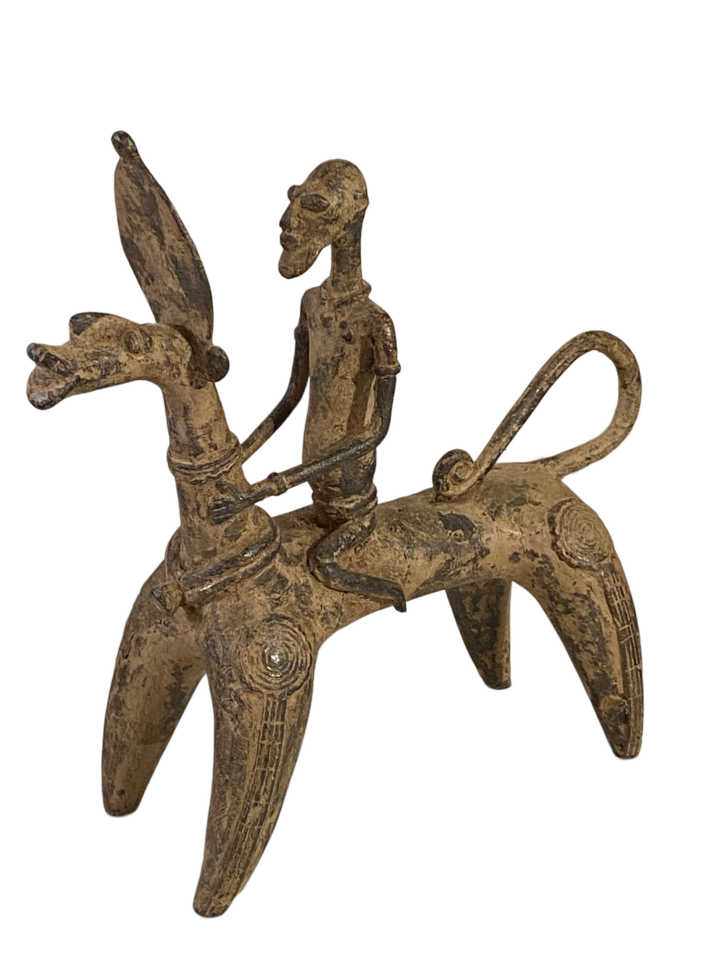 #4908 Superb African Nobility  Dogon Bronze Horseman  12" H by 11.5"W