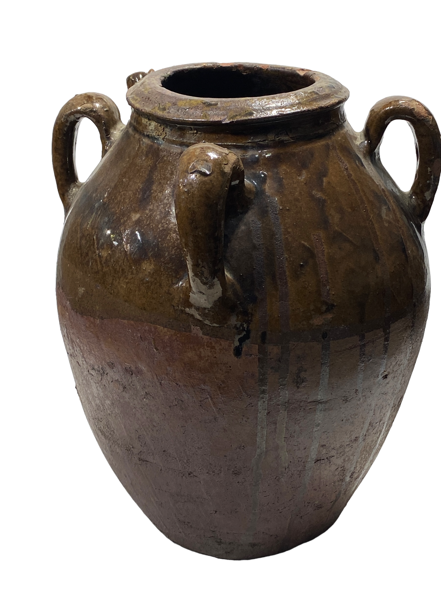 #3696 Old Asian Earthenware Pottery Storage Jar 13.5" h