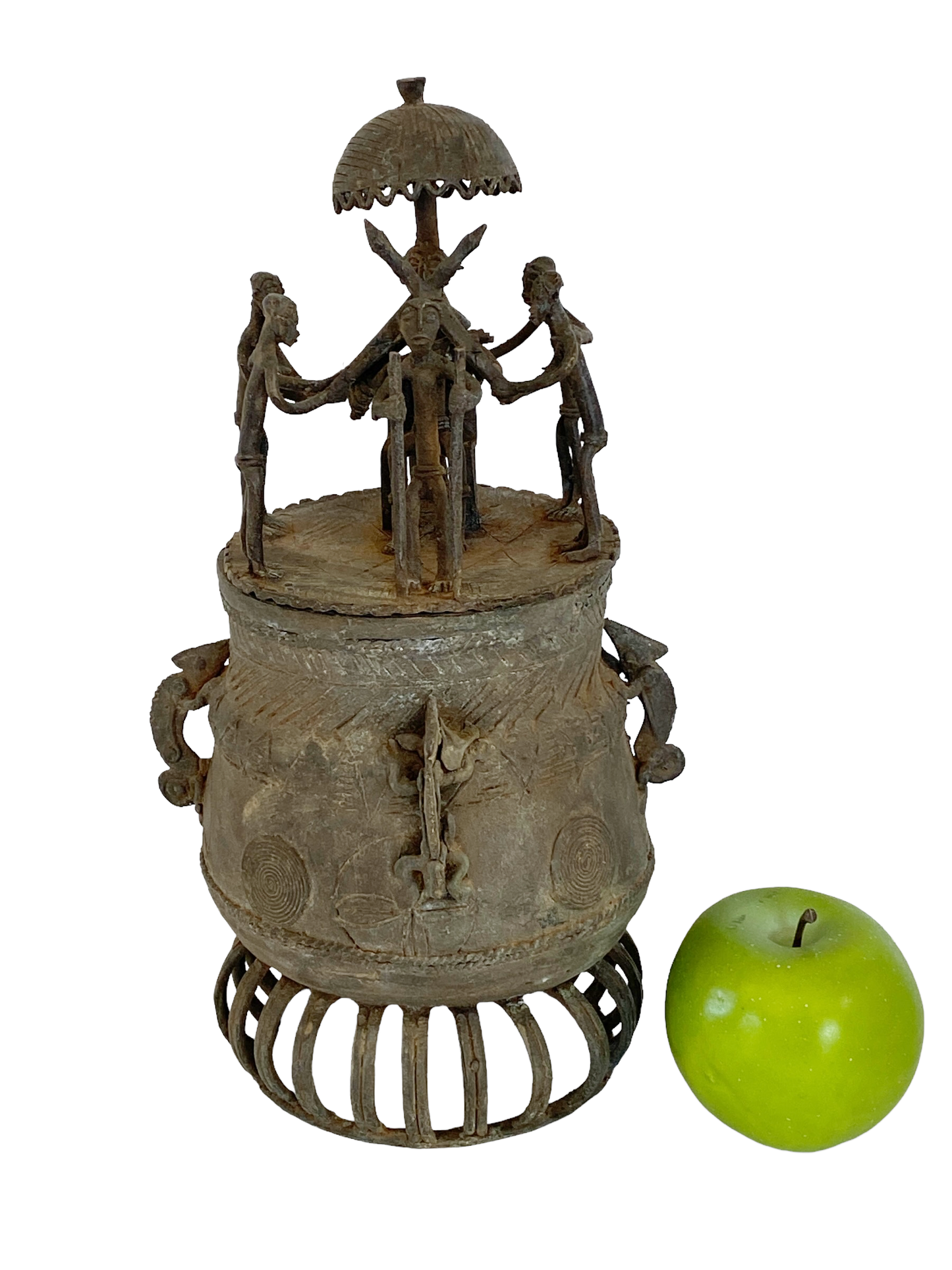 #5223 African Cast Bronze Vessel Kuduo Ashanti Tribe Ghana 12.25" H