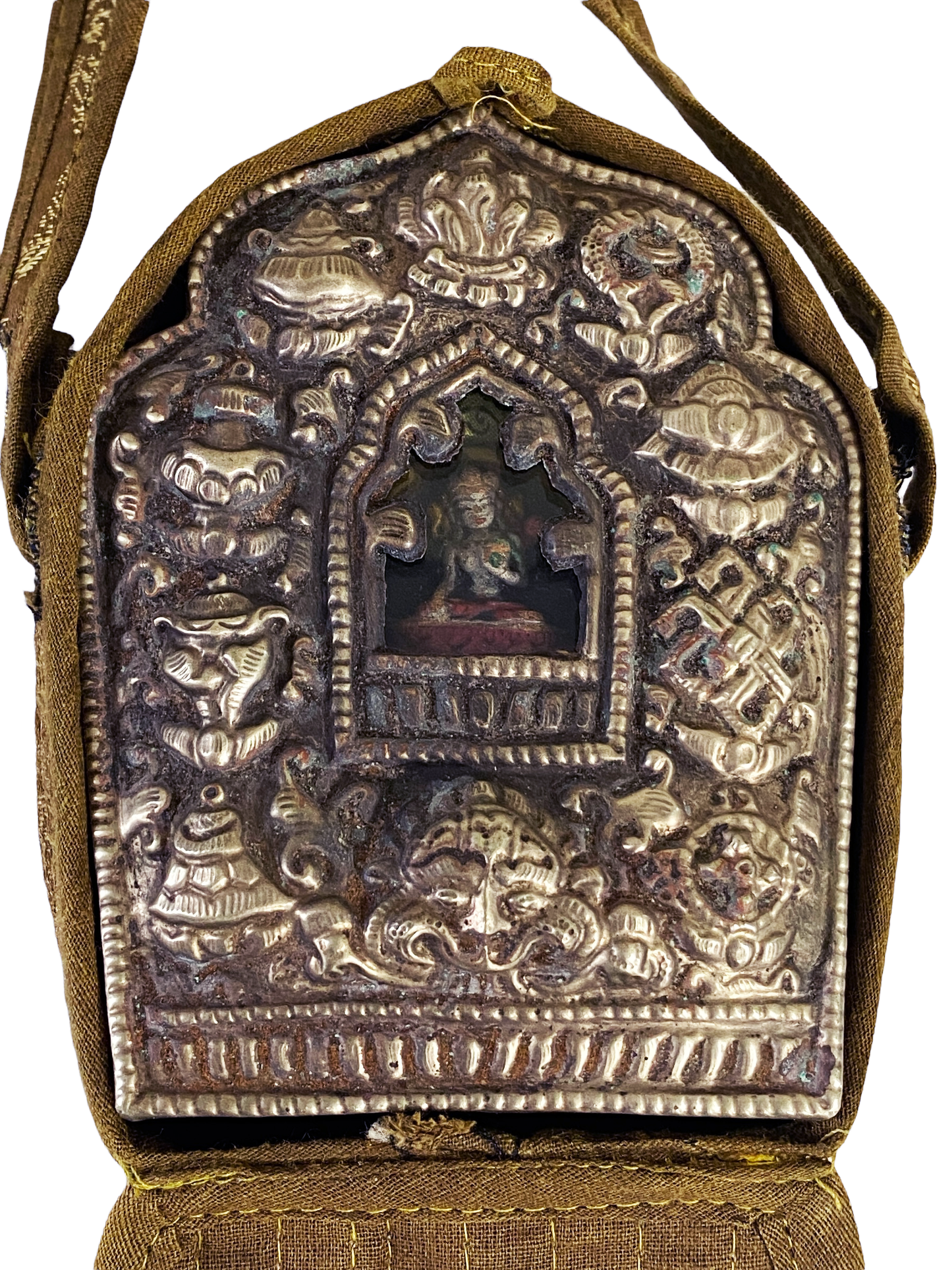 #4594 Vintage Tibetan Buddhist Ghau Traveling Prayer Bag 24" H