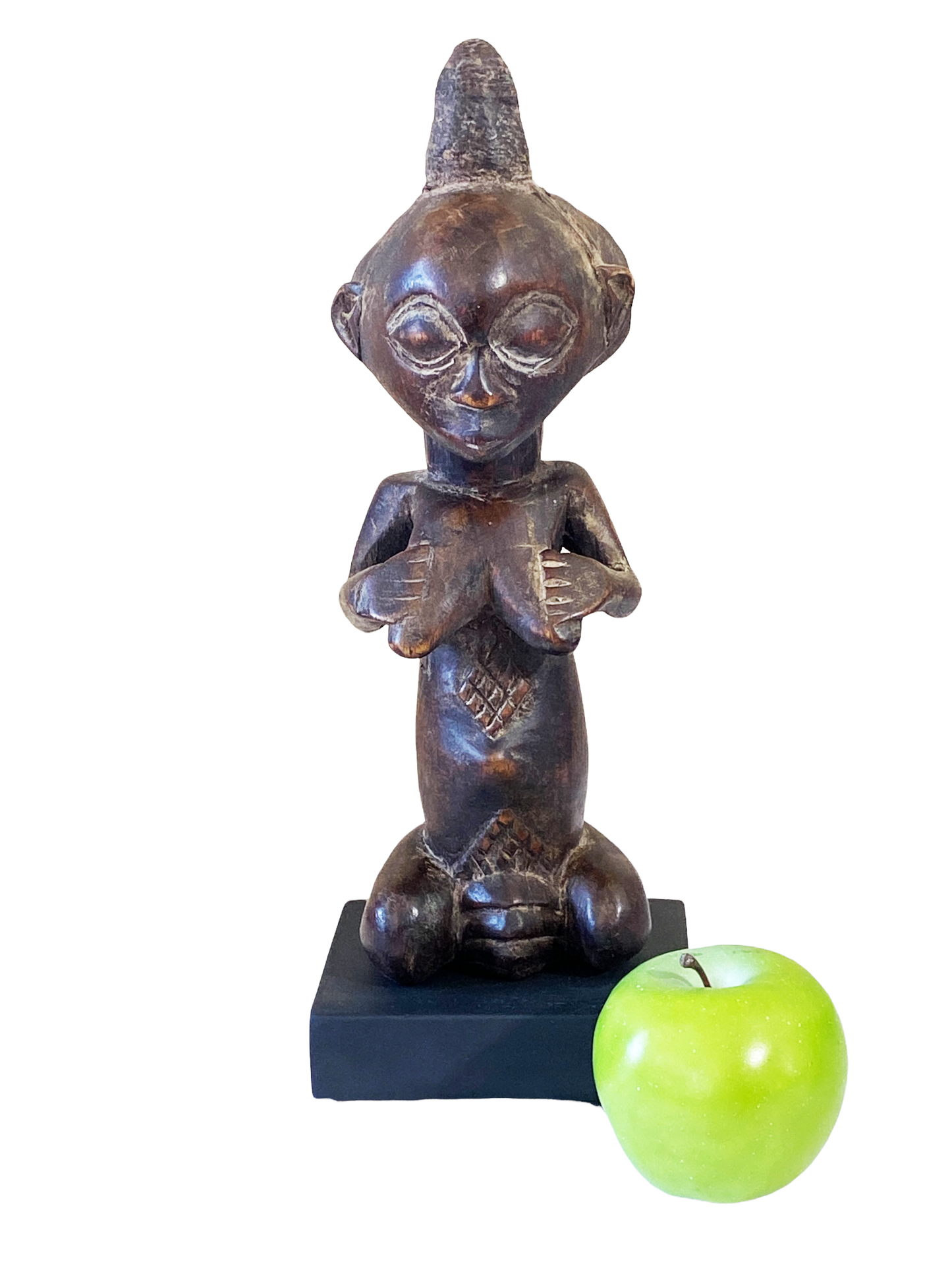 #4745 Tribal  African Luba, Court Knelling  Fertility Female DR of Congo on Stand 13.5" H