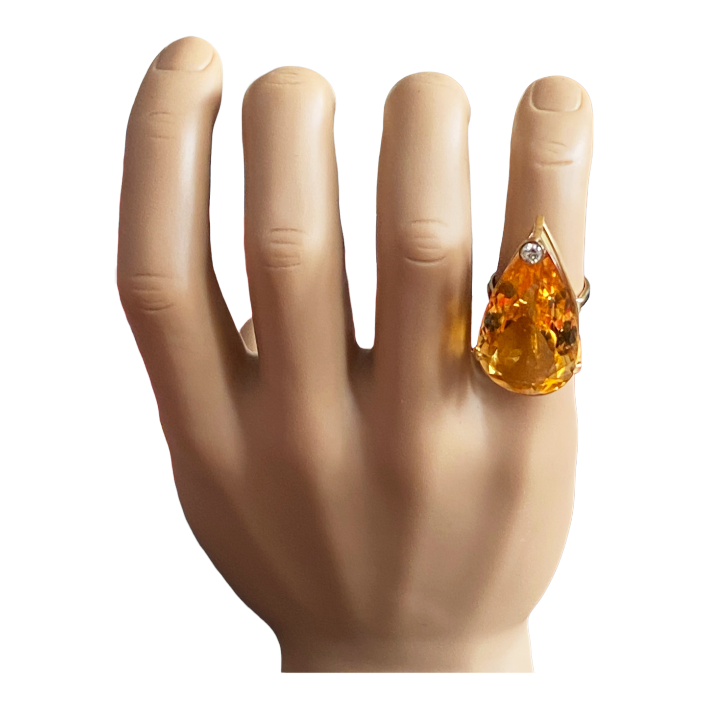 #2217 18K Gold Pear shaped Brazilian Citrine Quartz /Diamond Ring