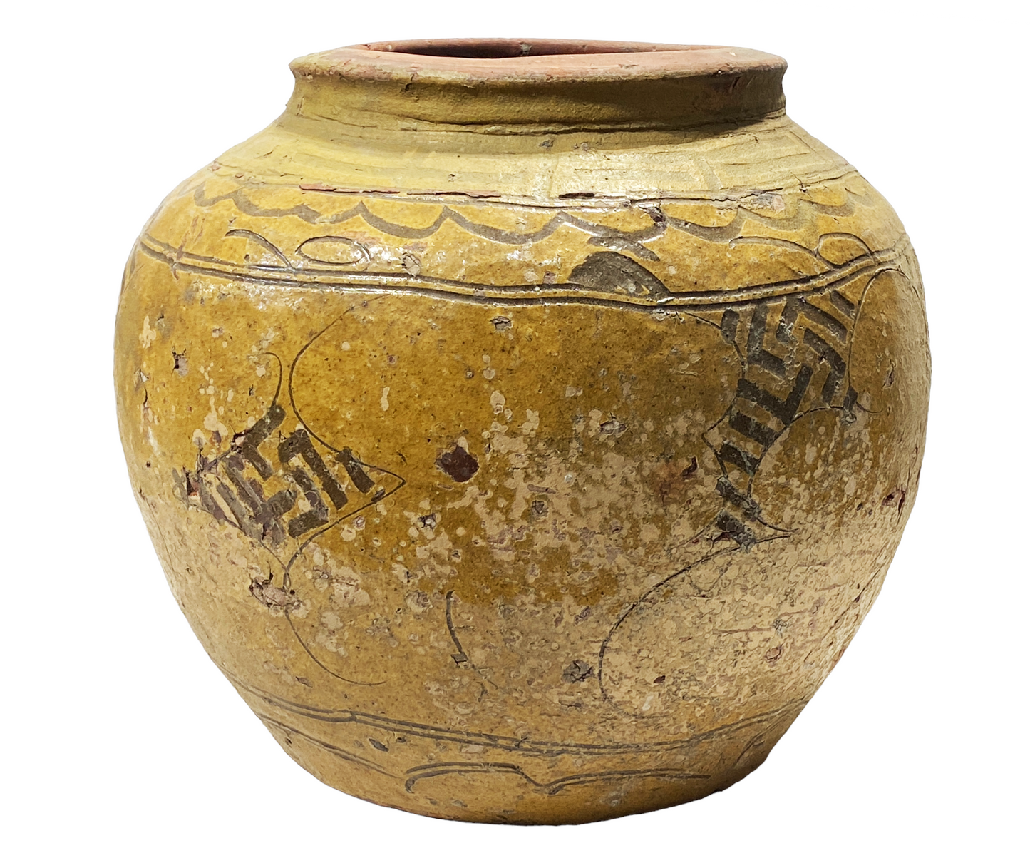 #5004 Old Asian Earthenware Pottery Storage Jar 12" h