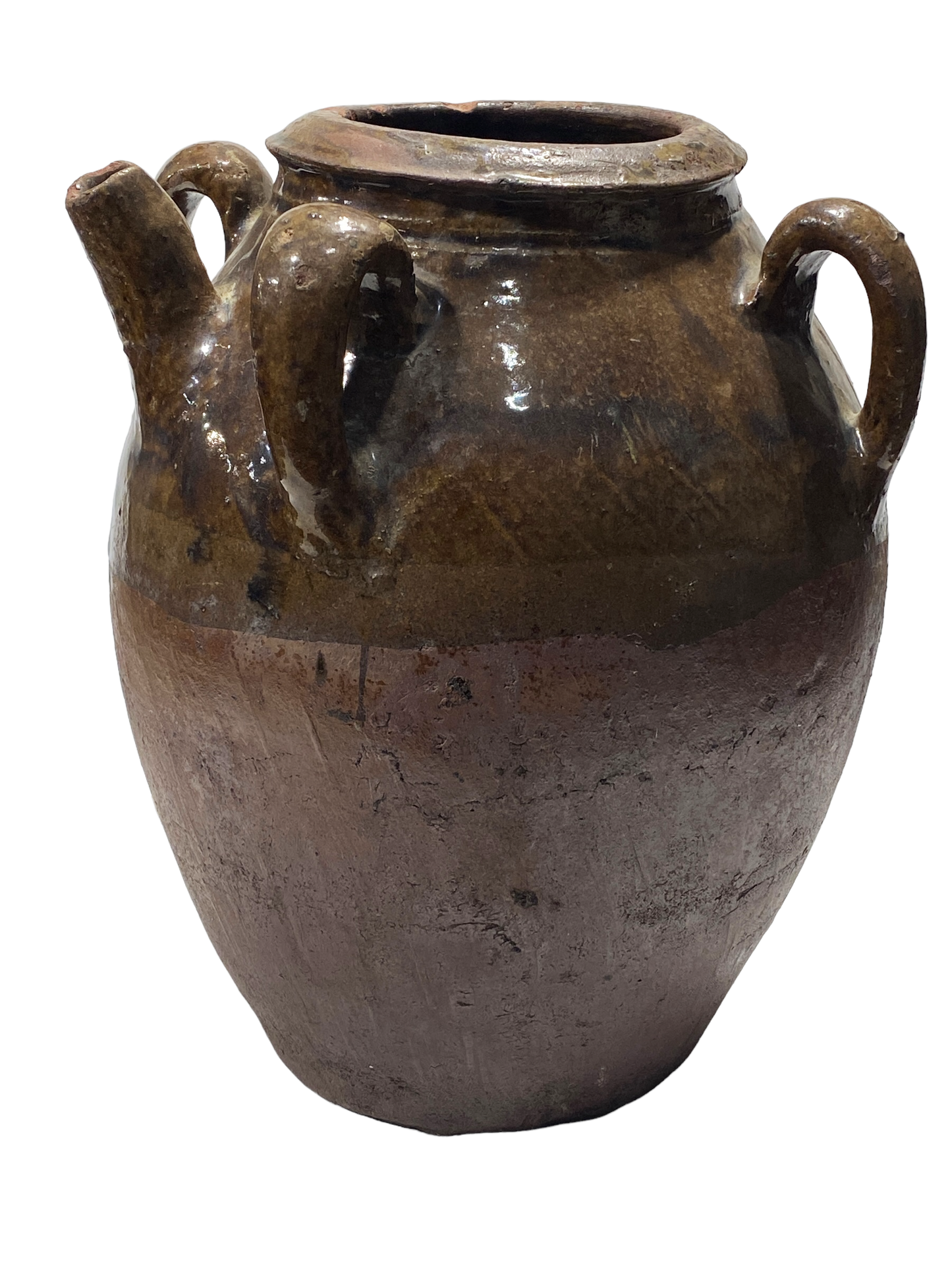 #3696 Old Asian Earthenware Pottery Storage Jar 13.5" h