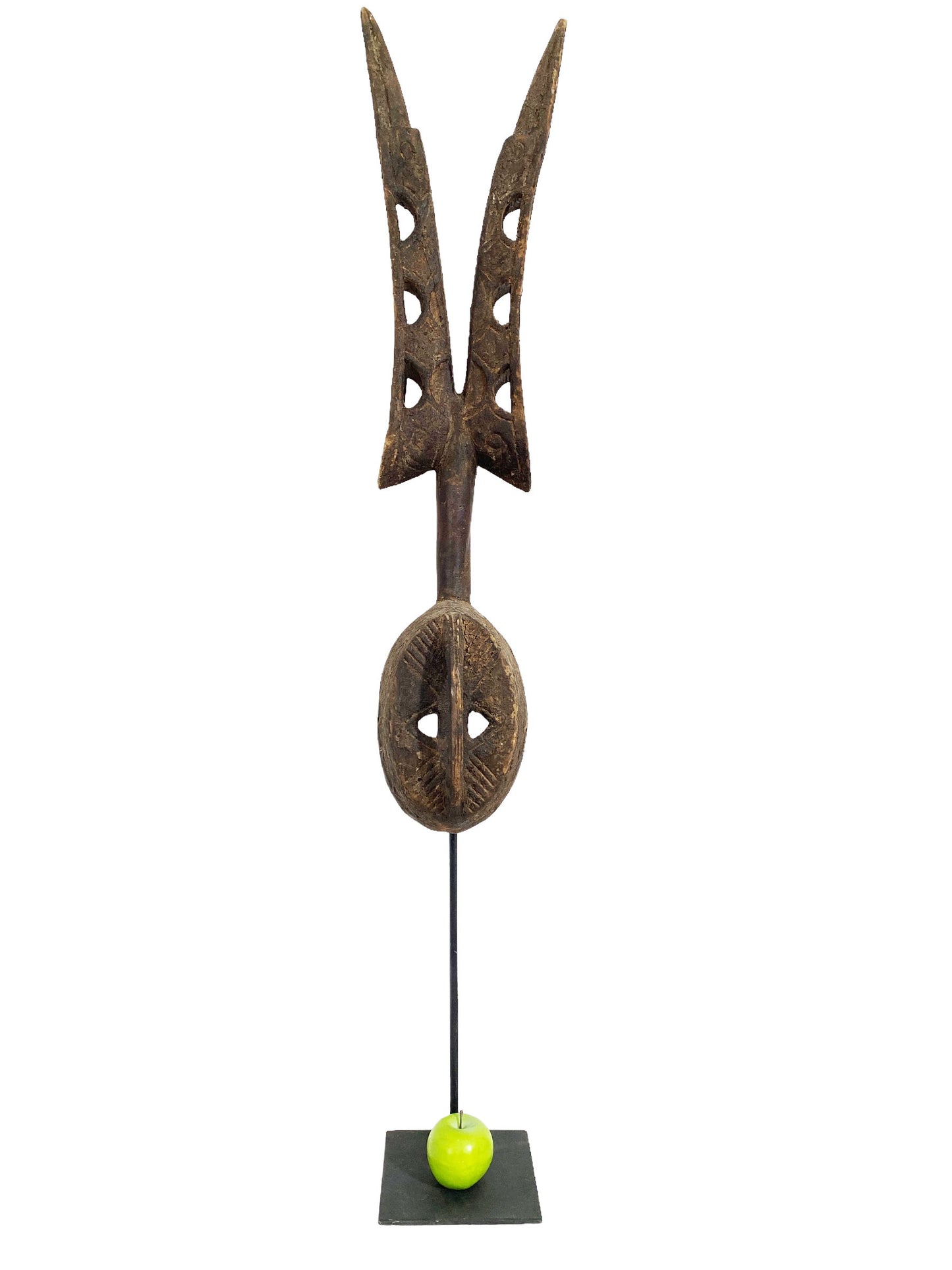 #5472 African Vintage Dogon Antelope Mask Mali 51.5" H W/Iron Stand