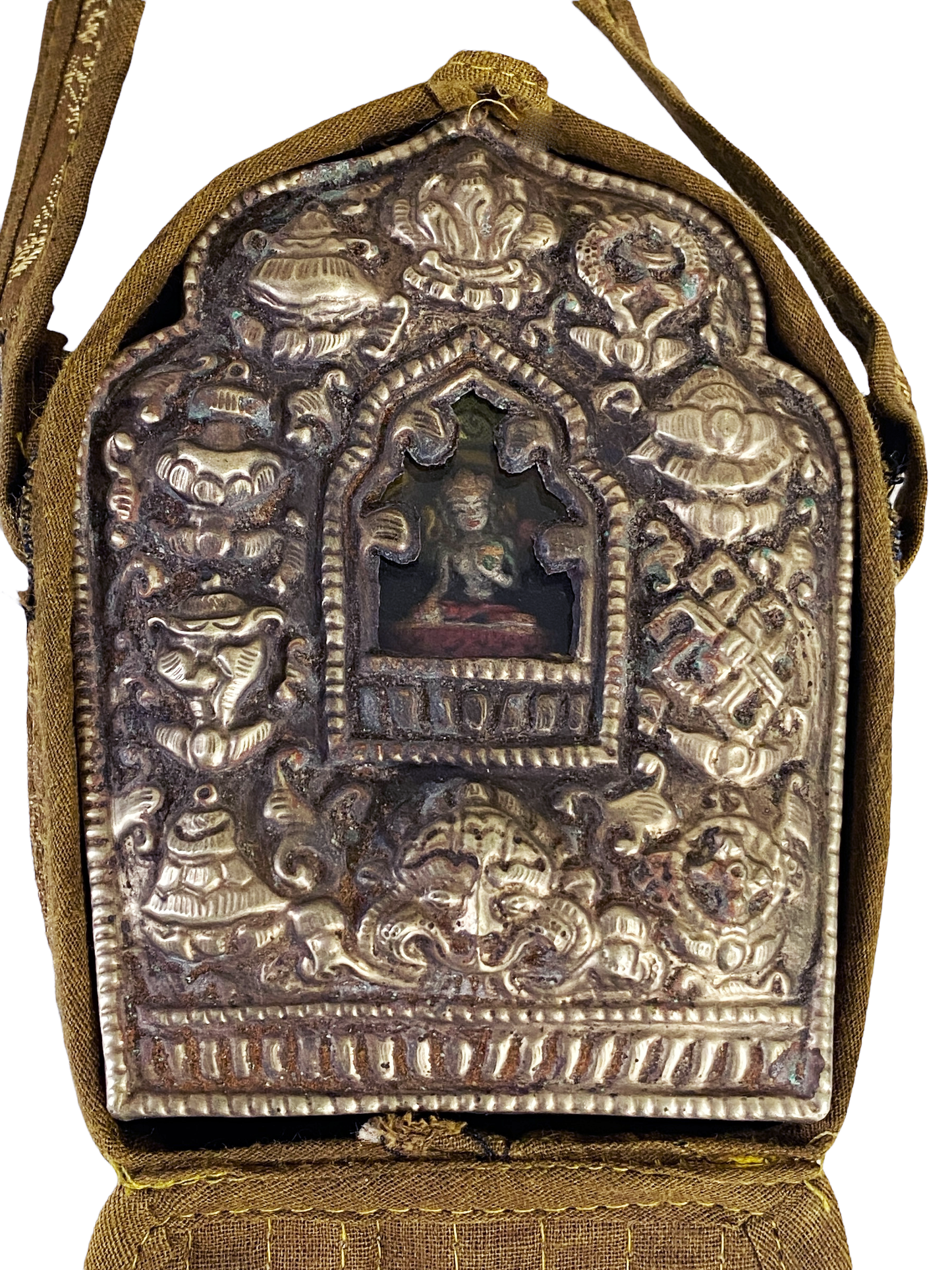 #4594 Vintage Tibetan Buddhist Ghau Traveling Prayer Bag 24" H