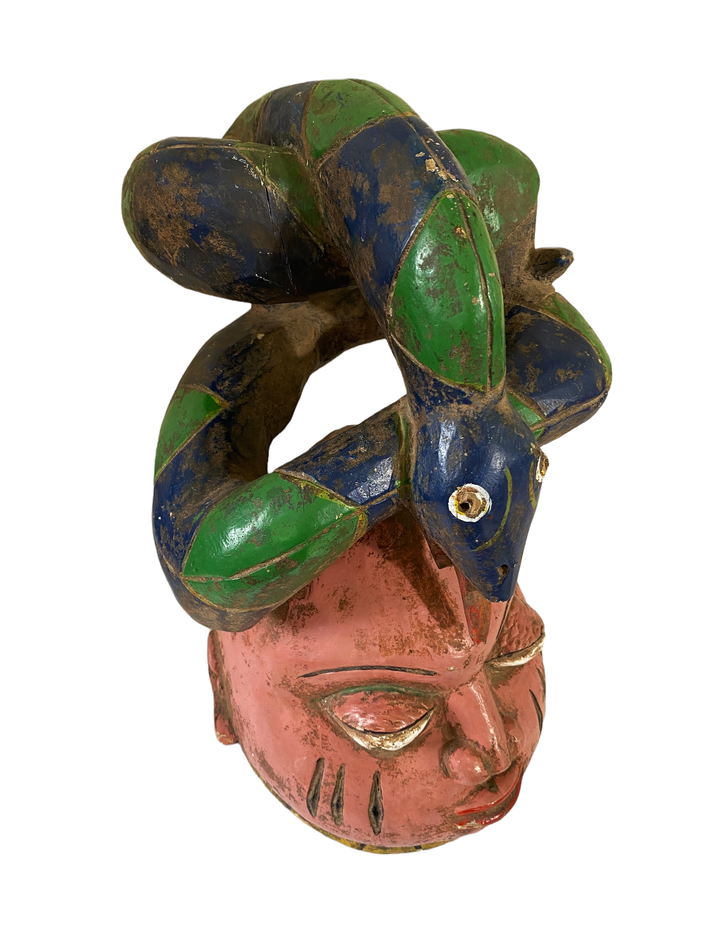 #1507 Rare Old African Nigerian Yoruba Gelede Masquerade Helmut Mask 13.25" H