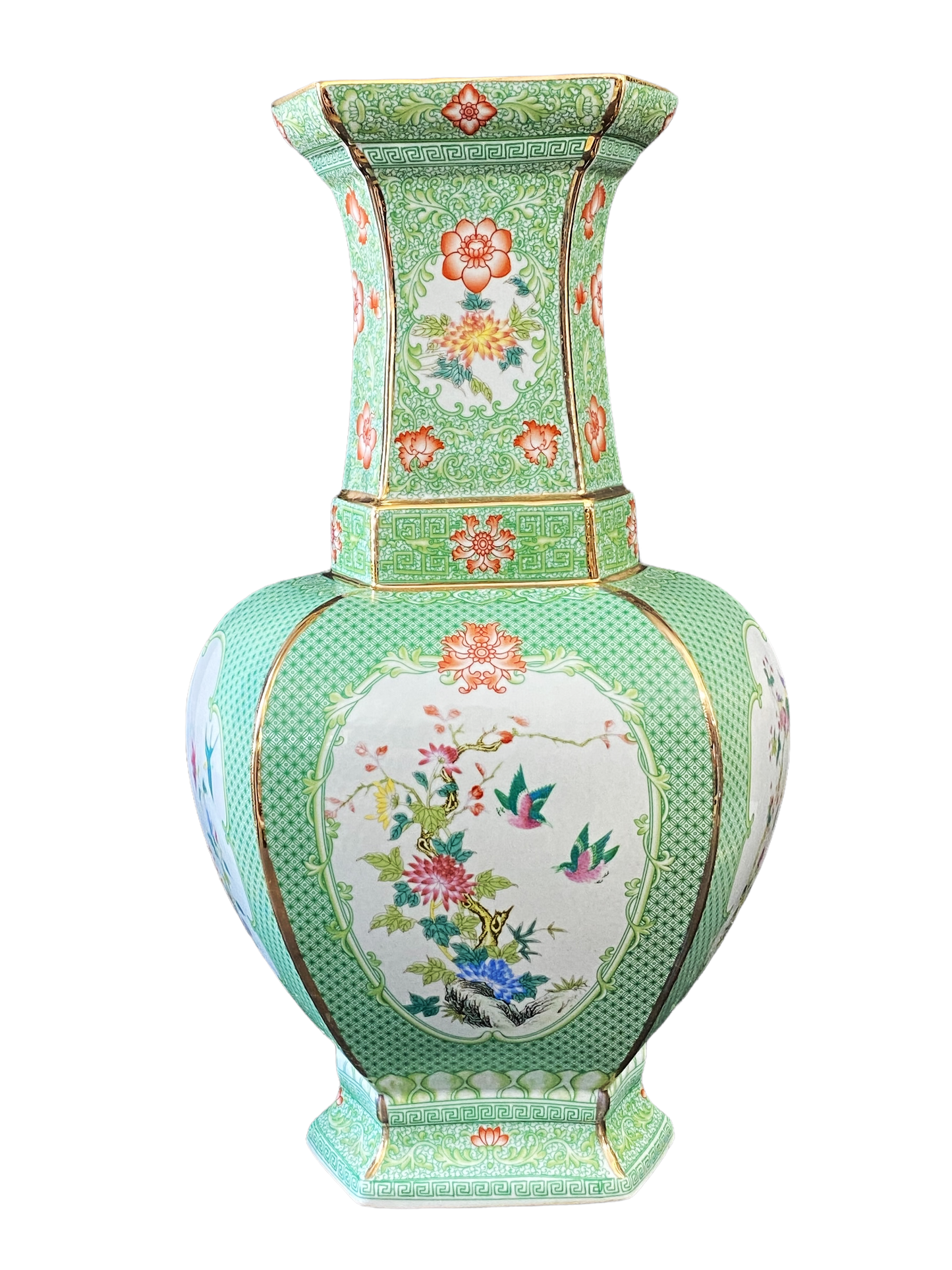 #3199 Chinoiserie Porcelain Famille Verte Style Vase 19.5" H