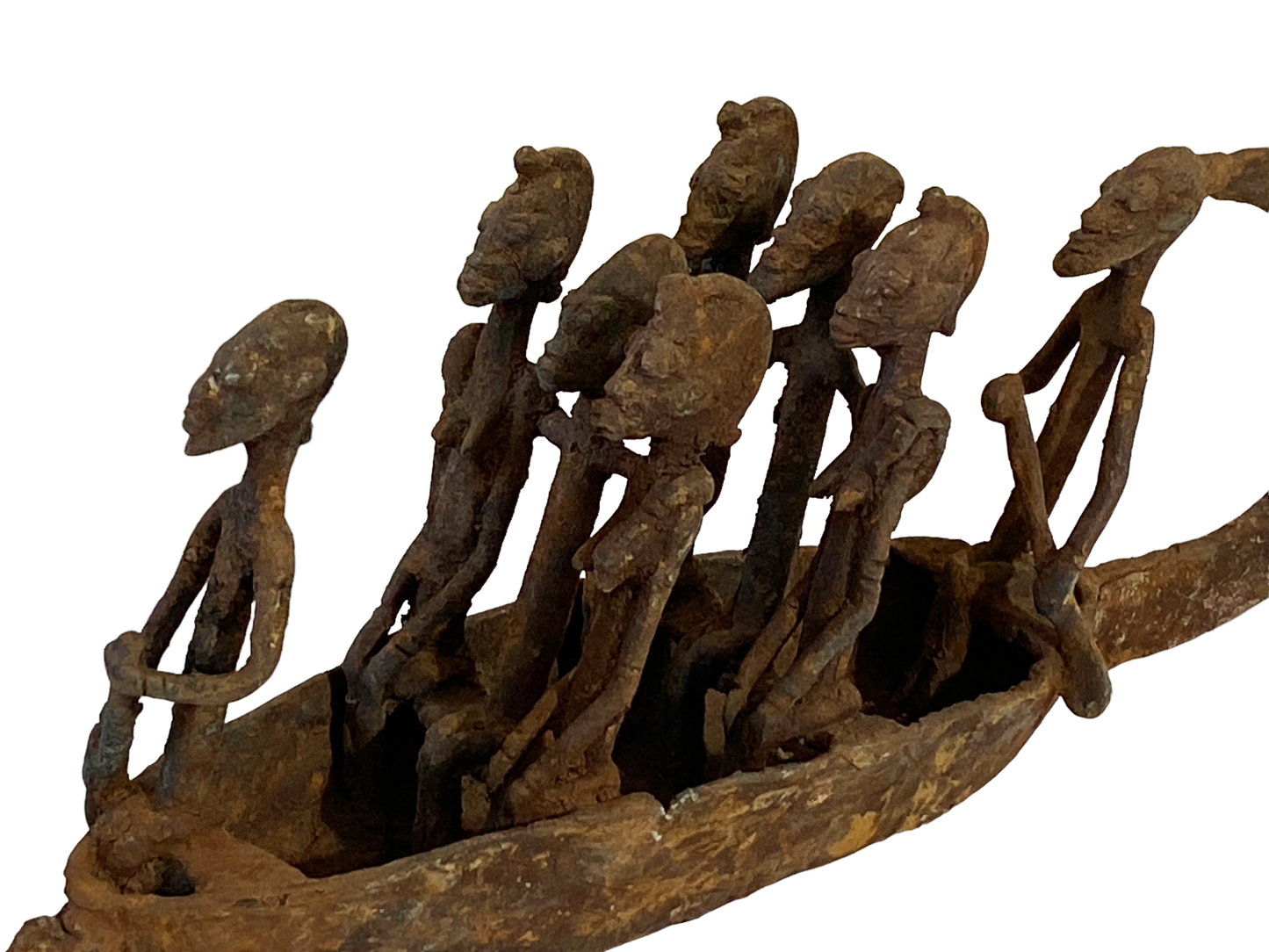 #4899 Large Dogon Bronze Pirogue Crocodile Boat W/ figures , Mali 15.5" W