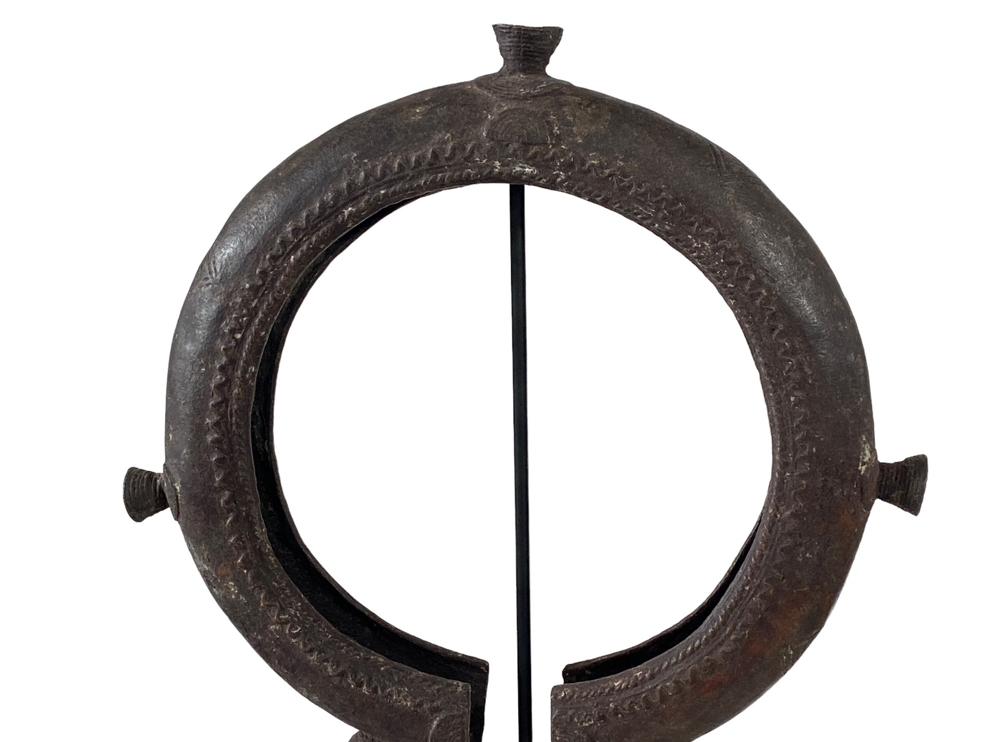 #4949 LG African Old Tikar People Currency Bracelet  Cameroon 22.25" h w/stand