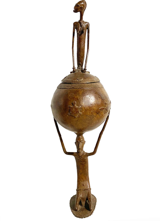 #5014 LG  African Dogon  Mali Ceremonial Bronze Bowl 27" H