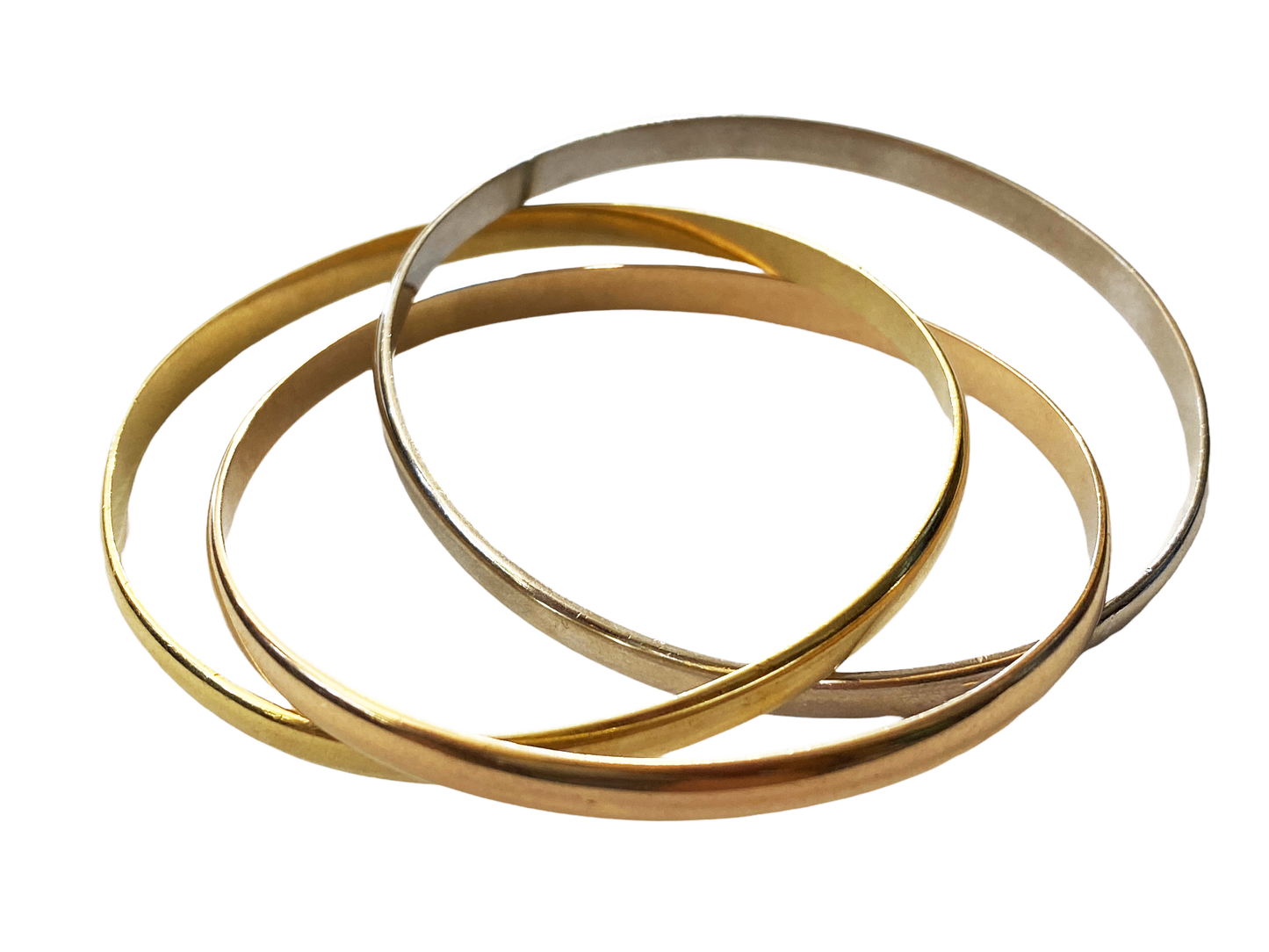 #4861Cartier  Style Tri-Tone 18 Karat Interlocking 3 Bangle Trinity Bracelet